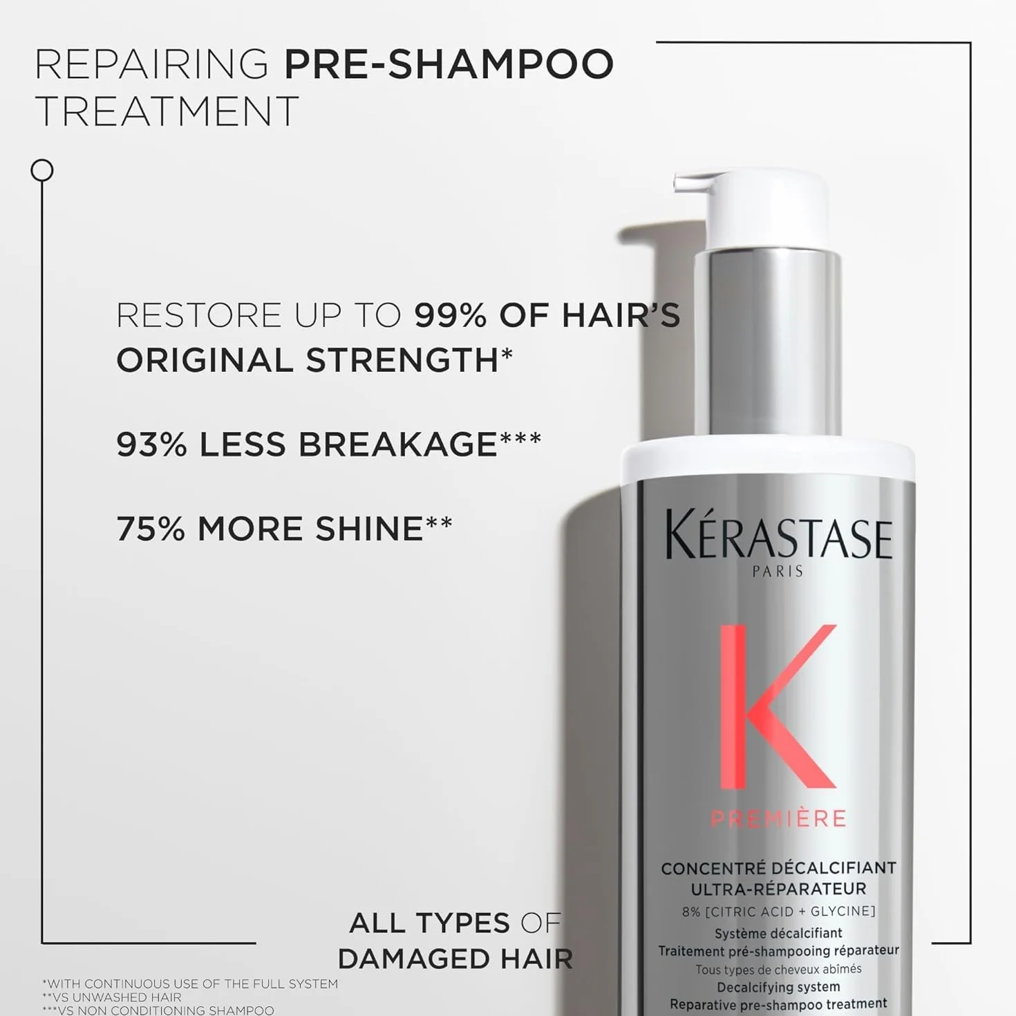 Kérastase, Première, kuracja pielęgnacyjna z pre-szamponem, szamponem i maską do włosów zniszczonych, Concentré Décalcifiant Ultra-Réparateur, Bain Décalcifiant Rénovateur & Masque Filler Réparateur