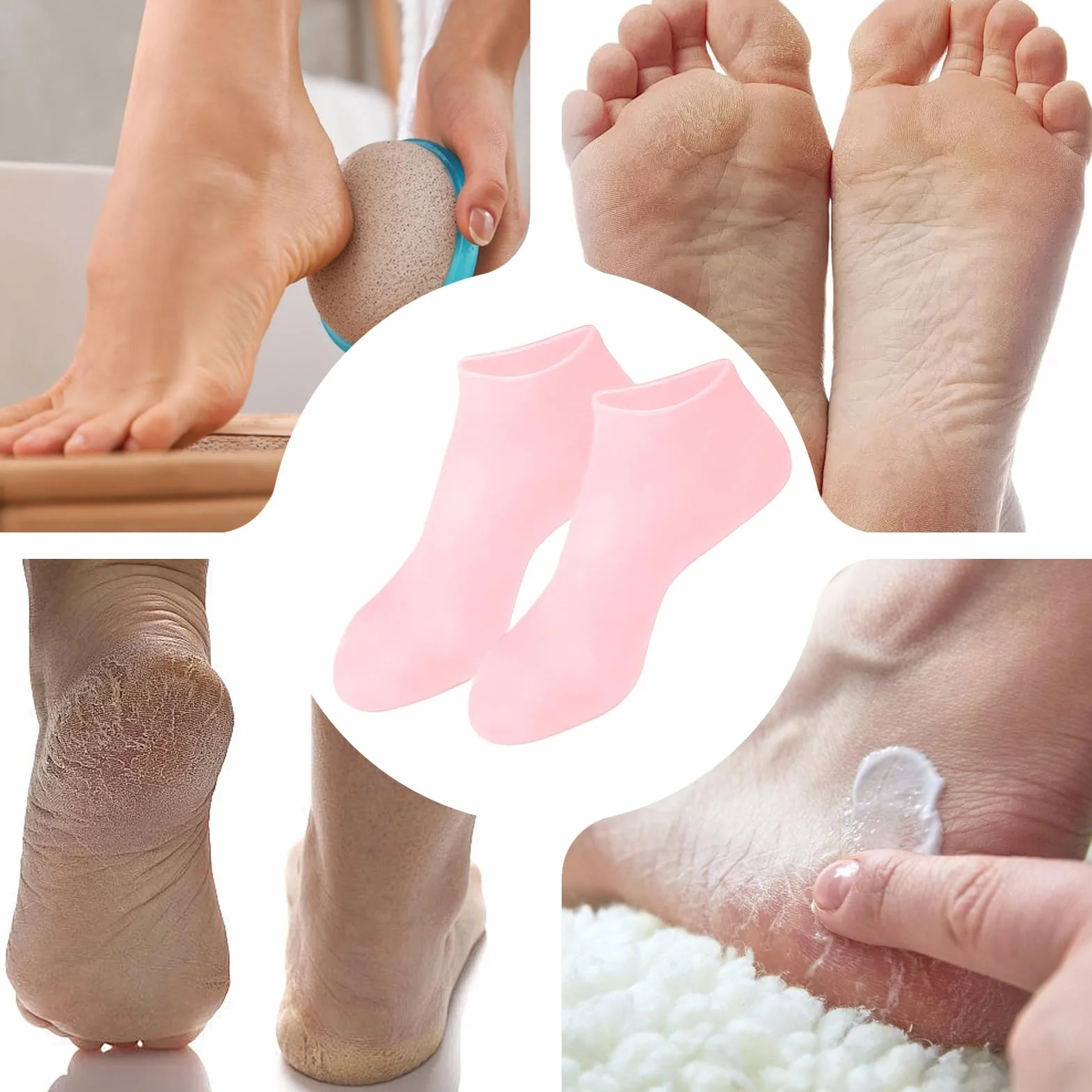 Silicone Socks for Dry Cracked Feet, Breathable Skin-Friendly U-Shape Heel Covers, Soft Spa Foot Care for Cracked Heels, Ideal for Family, Friends, Colleagues
