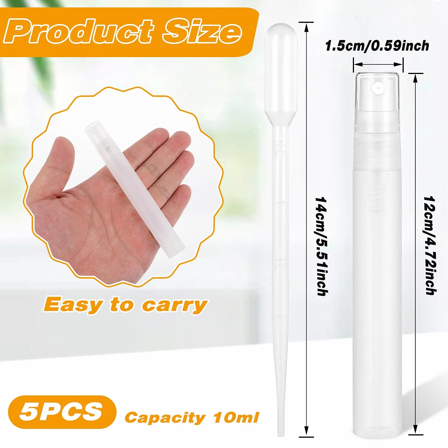 Bewudy Mini butelka z rozpylaczem, 10 ml, pusta z 3 pipetami transferowymi, drobną mgiełką, do wielokrotnego napełniania, rozpylacz perfum, przezroczysta,