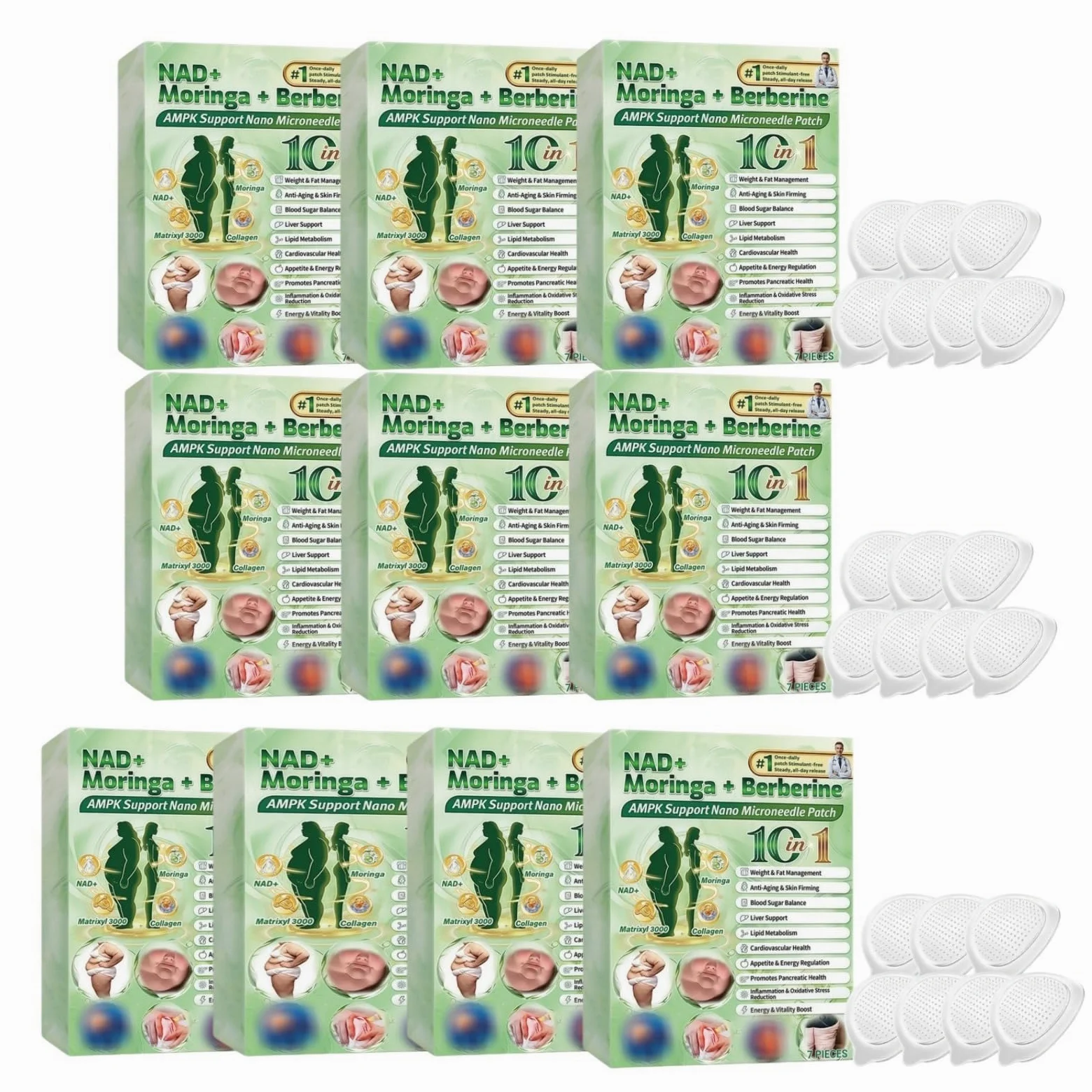 Moringa & Berberine 10-IN-1 Advanced Nano Microneedle Plaster Naturalne składniki, delikatna dla skóry naturalna łatka do pielęgnacji dla mężczyzn i kobiet