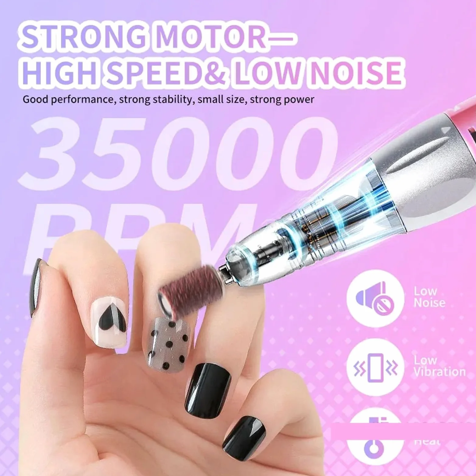 Akumulatorowa lampa UV LED do paznokci o mocy 96 W i frezarka z diamentowym wzorem w kształcie serca polerowania suszenia manicure Praktyczny(Nail Drill)