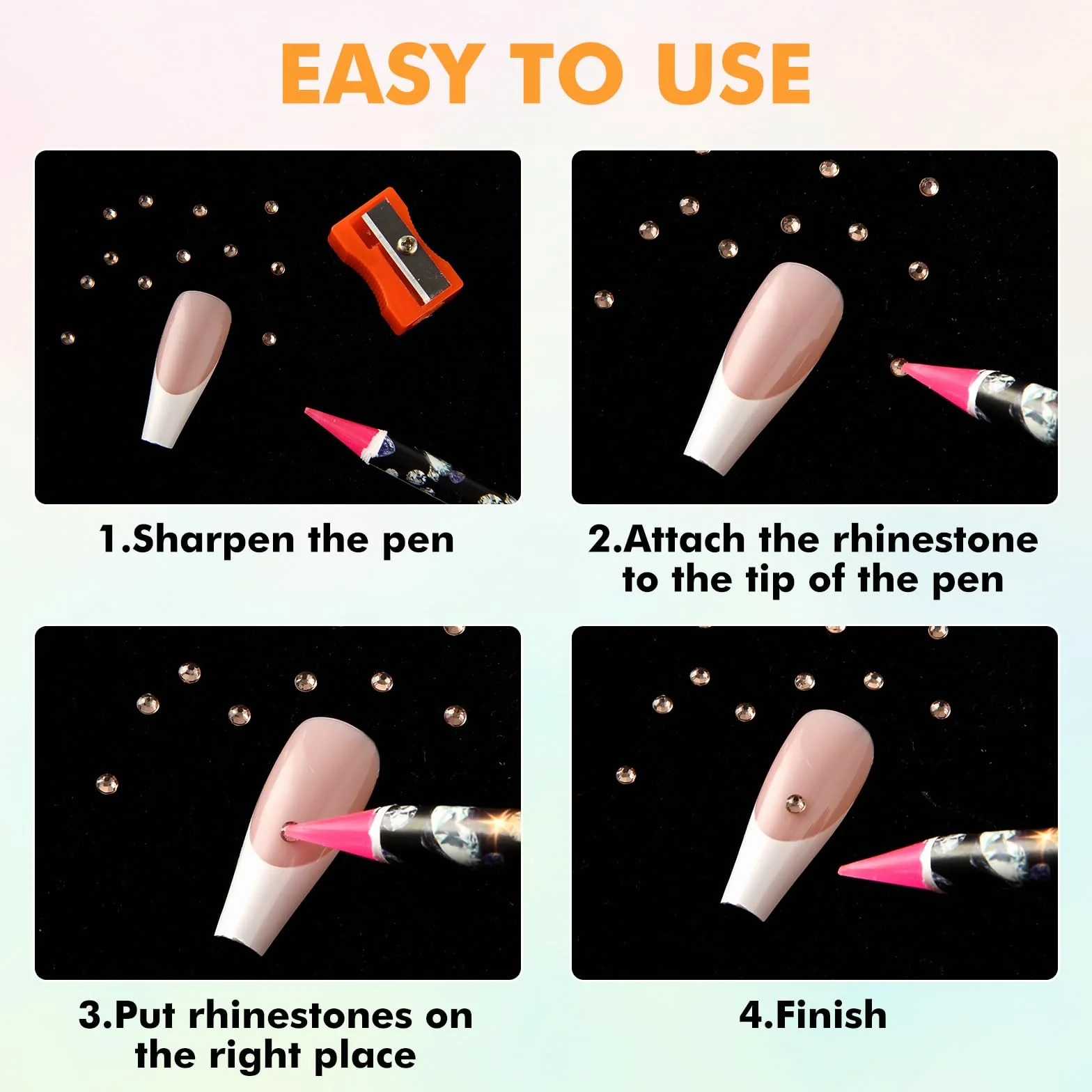 4 szt. Narzędzie do zbierania kryształów górskich Self Adhesive Wax Diamond Art Tools Rhinestone Applicator Nail Point Pen Picker Dotting for Nail Art DIY with Pencil Sharpener
