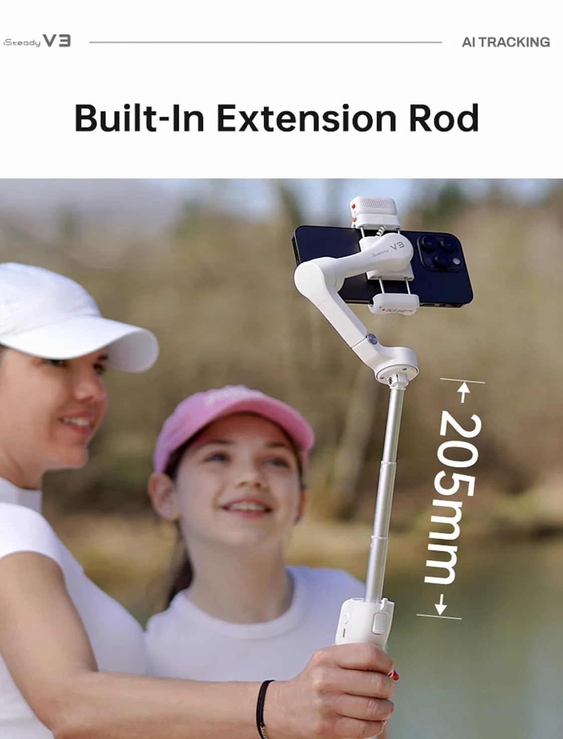 hohem iSteady V3 stabilizator gimbala do smartfona, światło wypełniające AI Tracker, odłączany pilot, wbudowany drążek przedłużający statyw, ulepszony 3-osiowy 3-osiowy składany stabilizator do