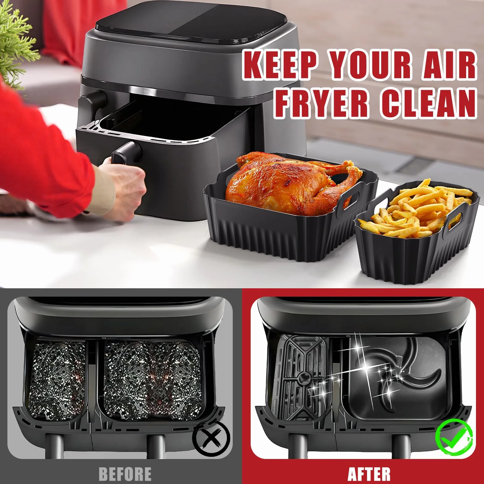 Silikonowa akcesoria frytkownicy do Philips - 2 szt. wkłady do Airfryer Dual Basket 3000 (NA350/00) i Steam Airfryer 5000 (NA550/00) | Kompatybilne wkłady silikonowe 9L