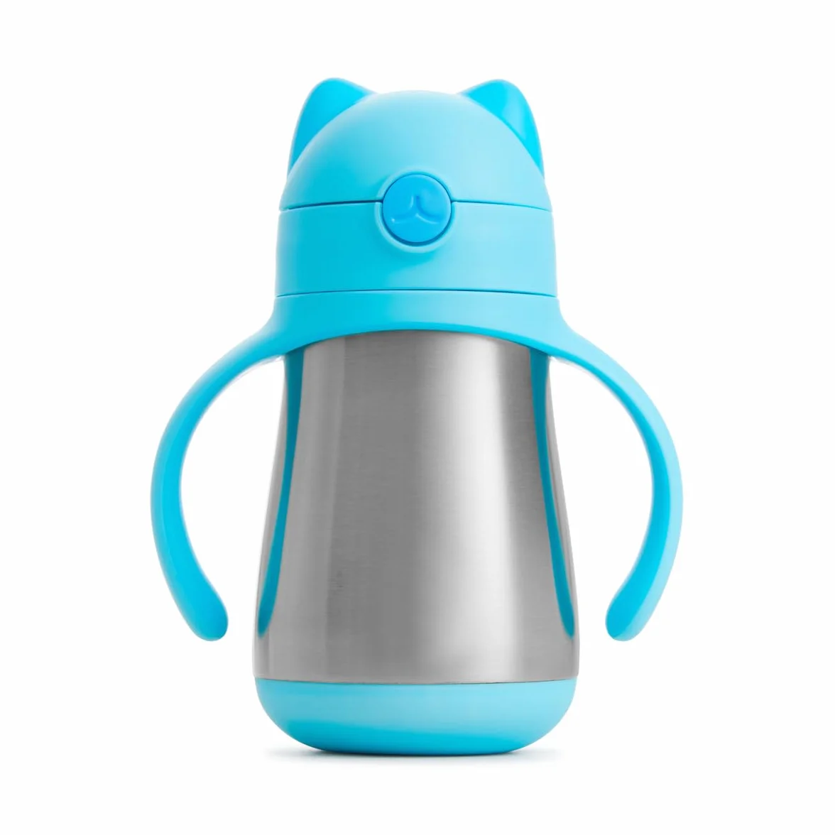 Munchkin Stainless Steel Straw Cup, Cool Cat Design, Insulated Double Walled Beaker for Kids, Toddler Sippy Cup for Babies 18+ Months, Drinking Bottle with Straw, Hot/Cold Drinks - Blue (8oz/237ml)