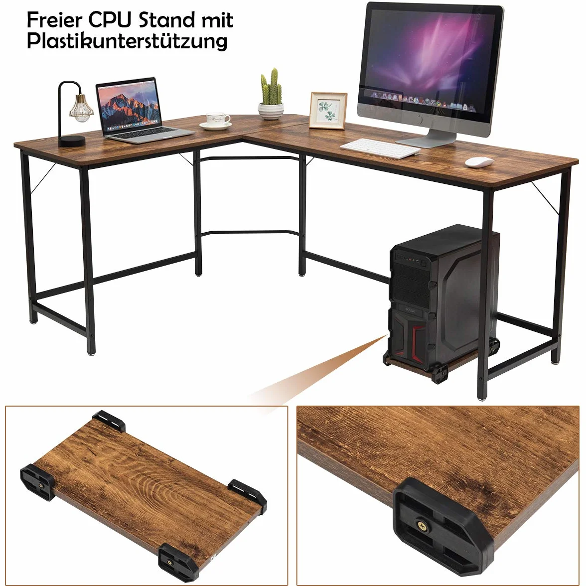 COSTWAY Biurko narożne w kształcie litery L 168 x 125 x 74 cm brązowe