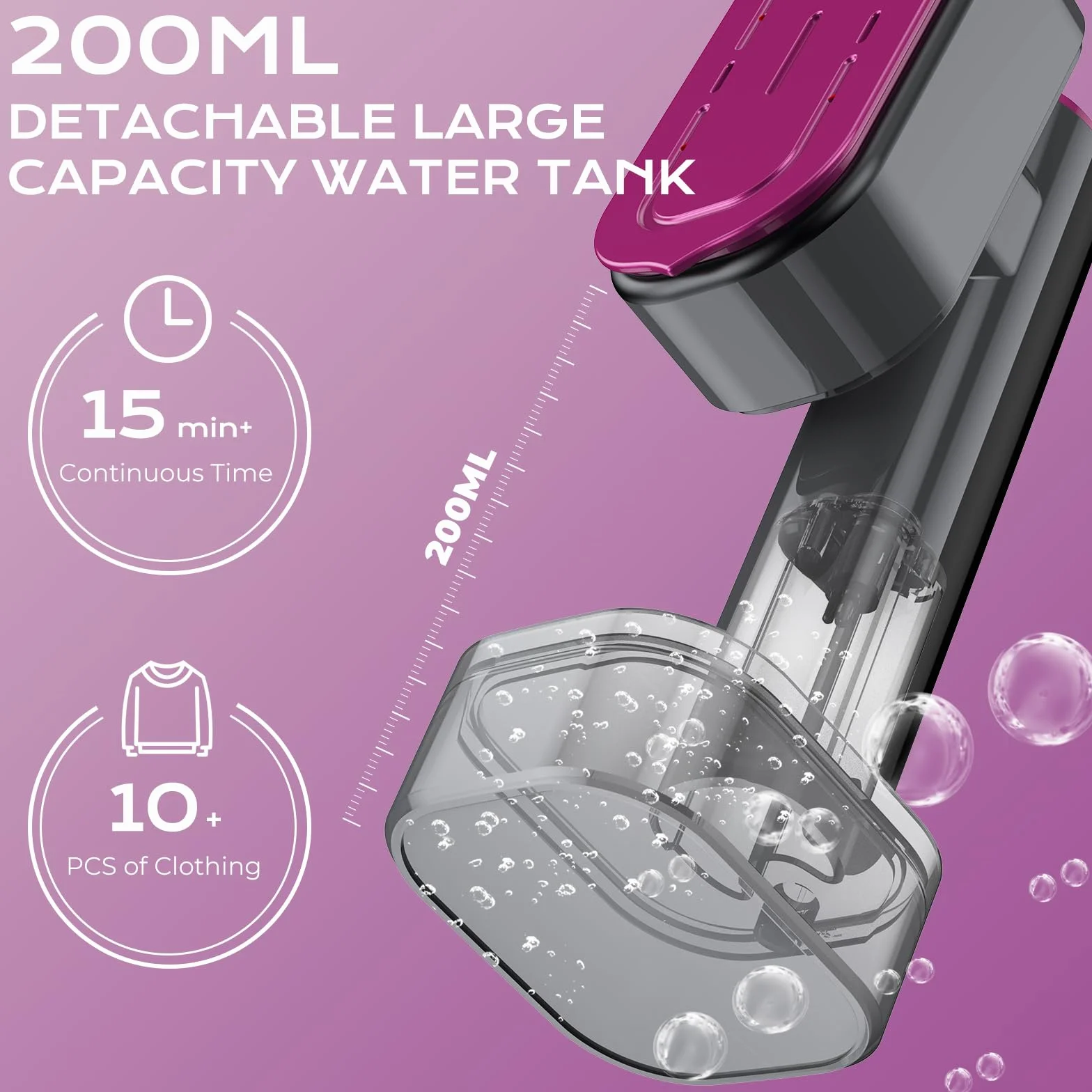 Steamer parownica 1300 W, 2 w 1, żelazko podróżne, ze zbiornikiem na wodę o pojemności 200 ml, szybkie nagrzewanie 10 sekund, 5 + 1 trybów, parownica, podróż, do domu, biura