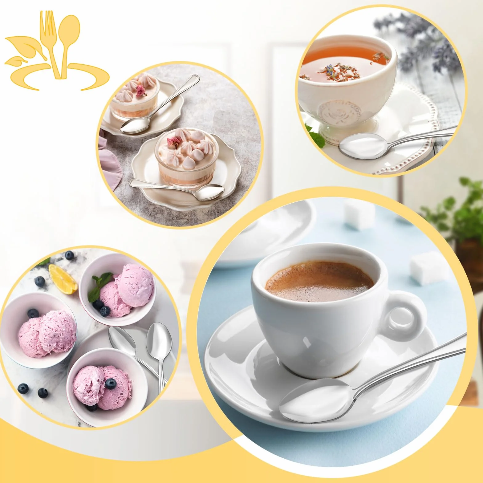 BEWOS - 24-sztukowy zestaw łyżek do herbaty, ilyżki do kawy z nierdzewnej stali o długości 13,7 cm (5,4 cali), ilyżki do espresso, ilyżki do deseru, małe ilyżki, z połyskującą powierzchnią
