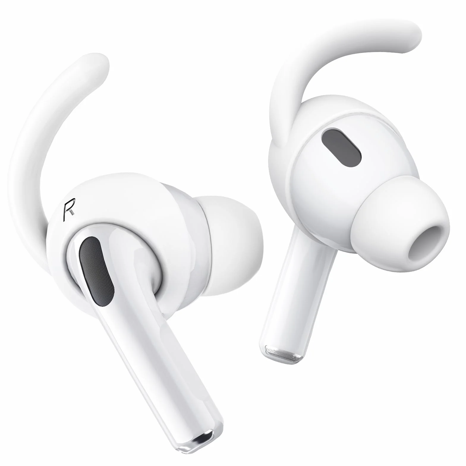 ICARER 4 pary haczyków na uszy do AirPods Pro 2, zestaw słuchawkowy do aktywności sportowych, zapobiegające zgubieniu, nauszniki, końcówki z etui do przechowywania do Apple AirPods Pro 2 2022, białe