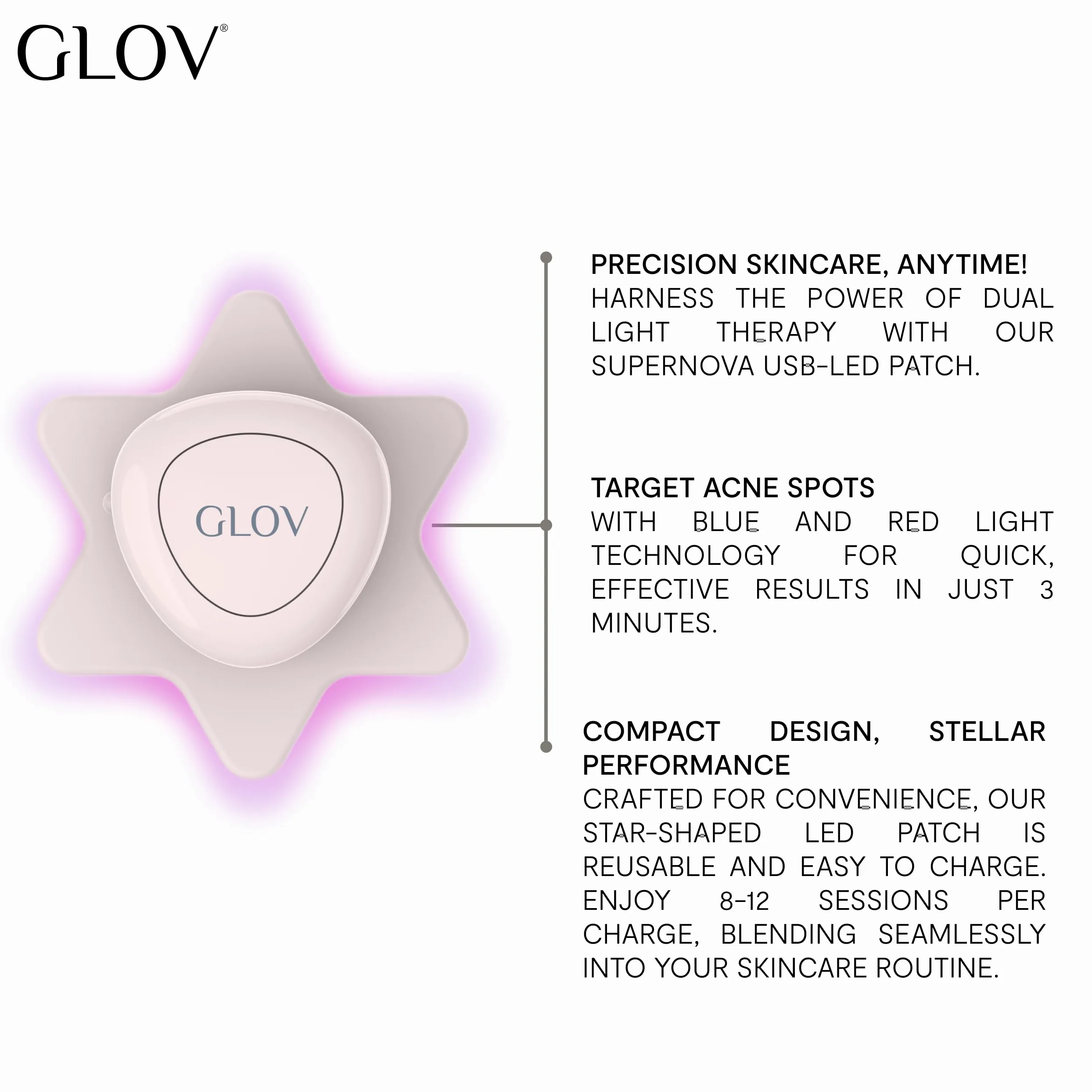 Glov Plaster Led na Trądzik-światło Niebieskie i Czerwone Kompaktowy Design Szybkie Sesje Domowa Pielęgnacja Efektywne Wsparcie Akcesoria do Pielęgnacji Skóry
