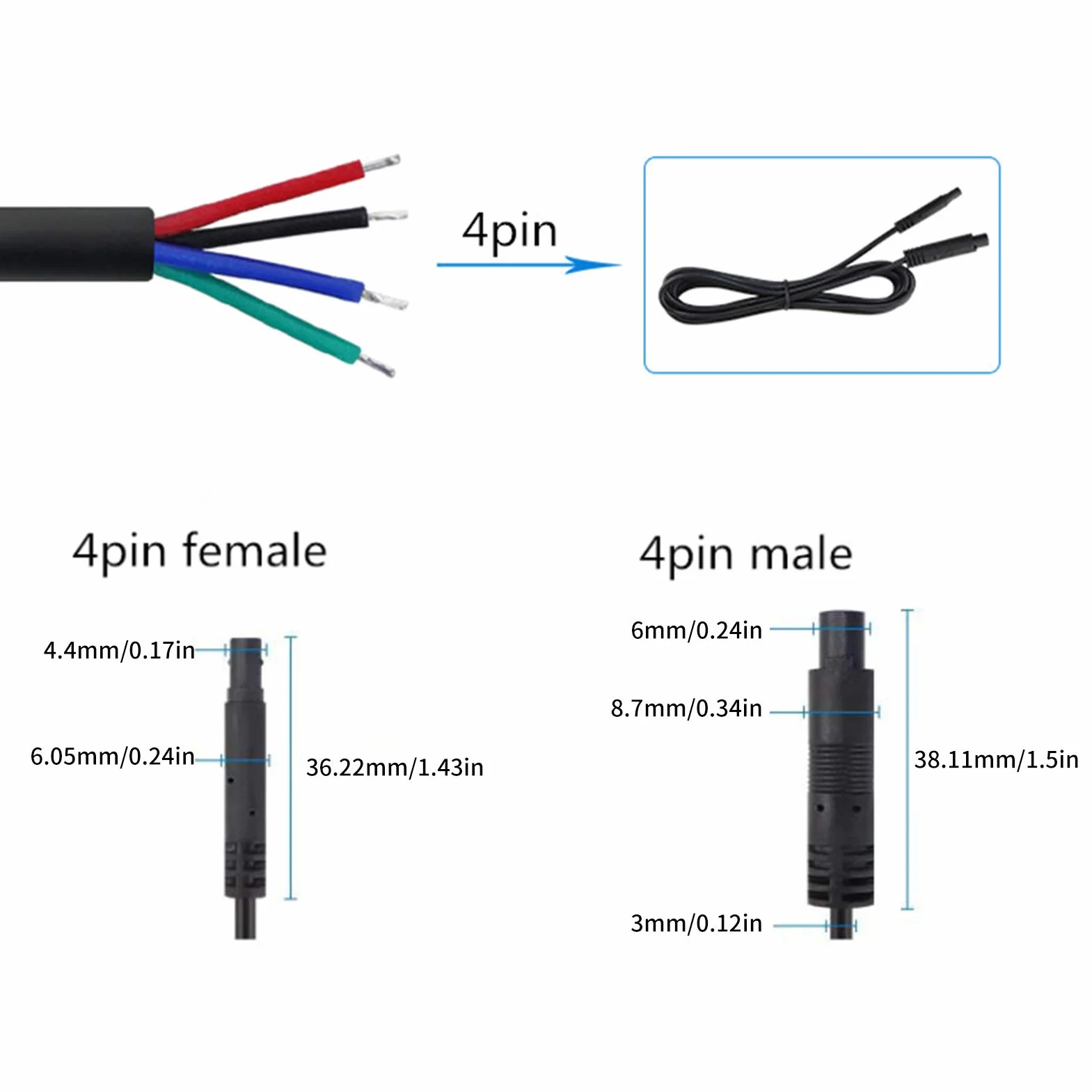 KIMISS Przedłużacz do kamery cofania 2.5m 4Pin dla samochodu 12V 24V – kabel do kamery tylnej do ciężarówek i przyczep
