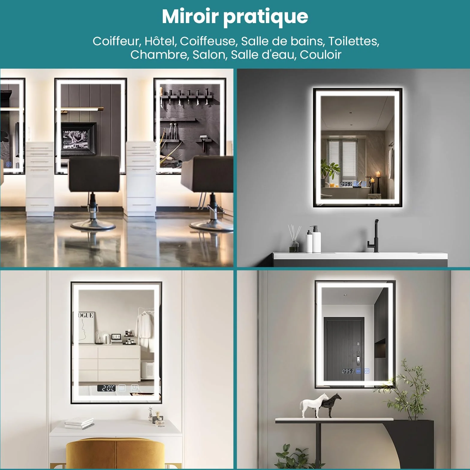 YOURLITE Lustro łazienkowe LED 60x80 cm z oświetleniem IP44 Czarny