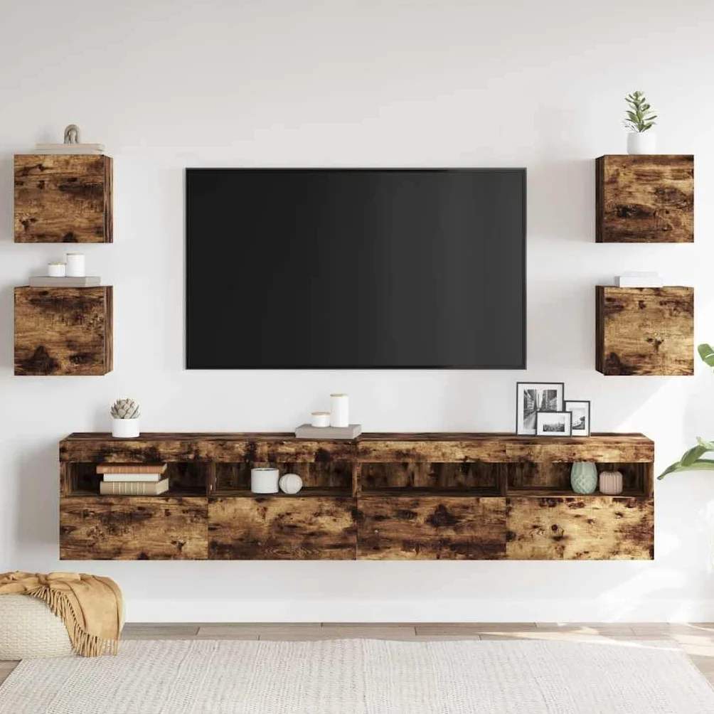 vidaXL Wiszące szafki TV, 4 szt., przydymiony dąb, 30,5x30x30 cm