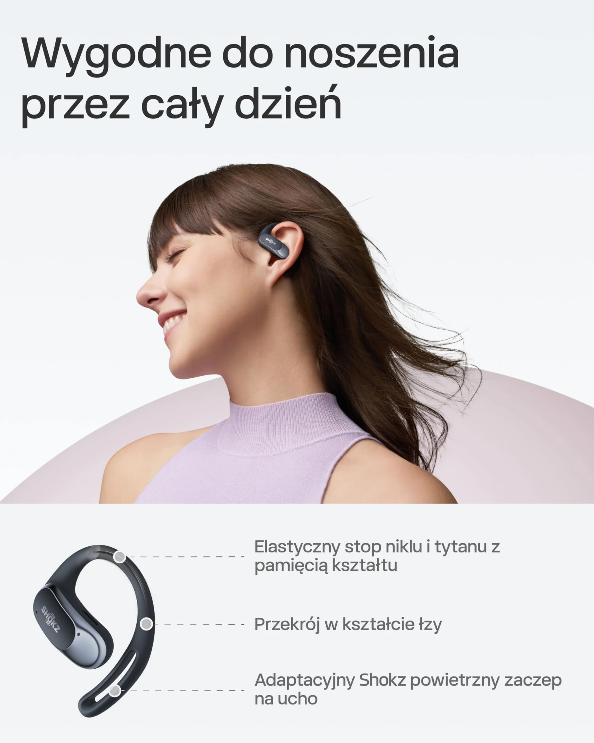 SHOKZ OpenFit Air Open-Ear Słuchawki, Bezprzewodowe Bluetooth Oordopki z Mikrofonem, Oordopki z Lekkimi Oporami, Szybkie Ładowanie, 28h Czasu Pracy, IP54 Wodoszczelność do Ćwiczeń - Czarny