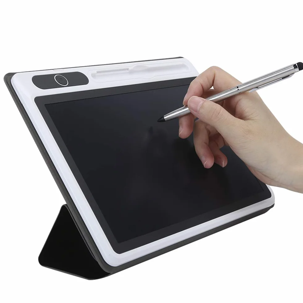 Ejoyous Tablica LCD 9-calowa elektroniczny notatnik graficzna LCD pismo ręczne rysunek stół rysunkowy z etui ochronnym (czarna (z etui ze skórą))