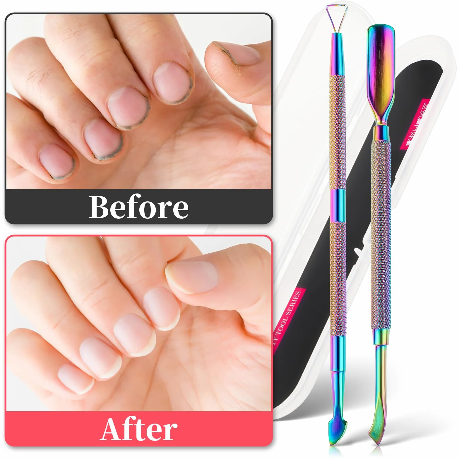 WLLHYF 2 sztuki szpatułka do skórek i obcinacz do skórek z metalu, stali nierdzewnej, do usuwania skórek paznokci, obieraczka, skrobak, pedicure, narzędzia do manicure do paznokci u rąk i stóp