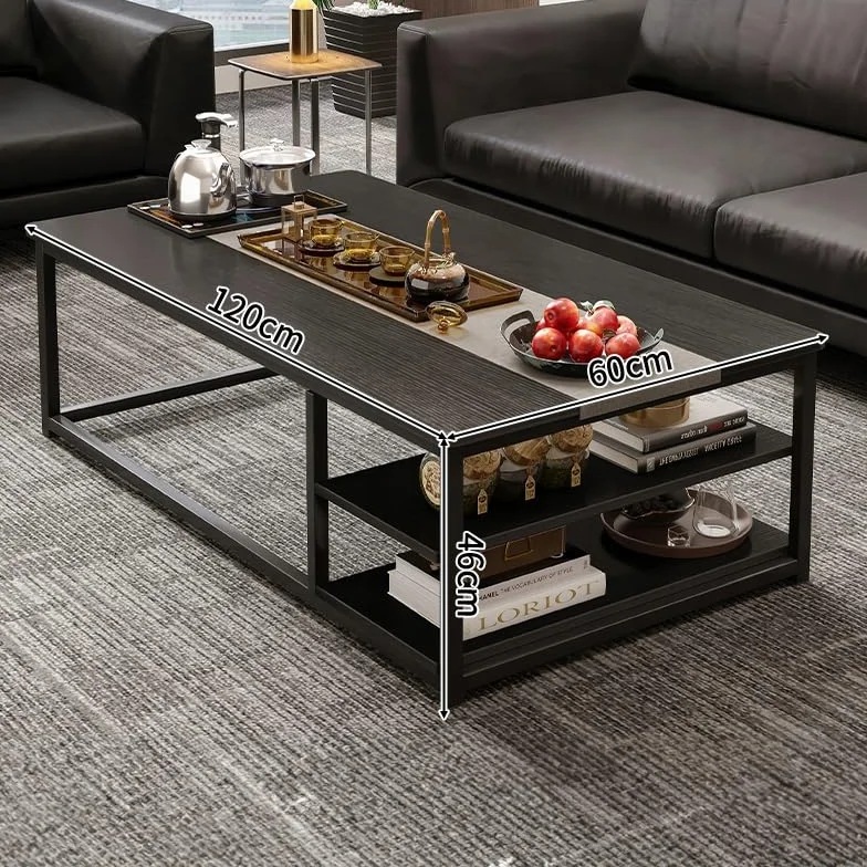 Stolik Kawowy Nowoczesny Ława 120x60x45 cm Czarny Metalowa Rama Loft Industrialny