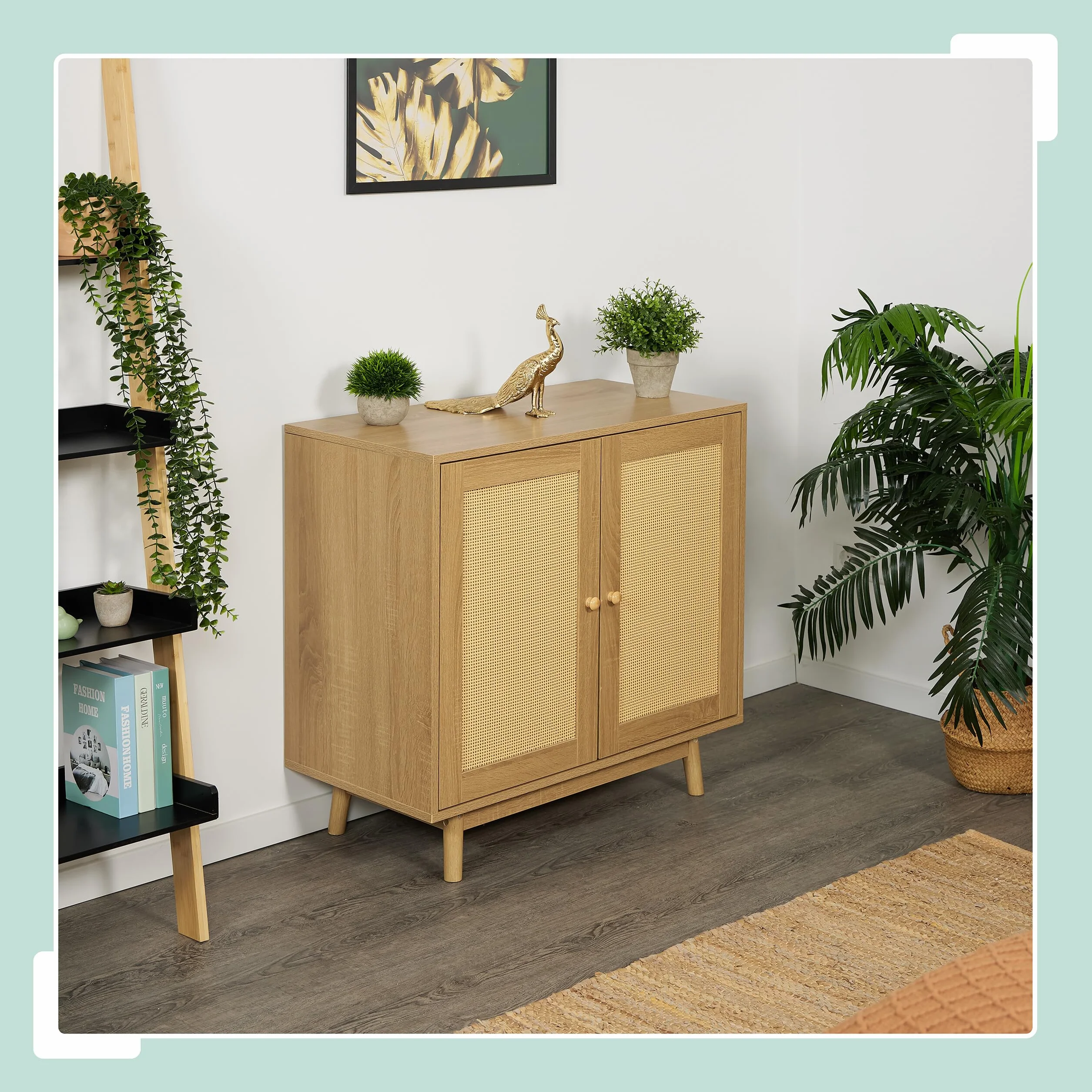 Relaxdays Kredens 2 przegródki rattan i drewno 75x80x40 cm naturalny