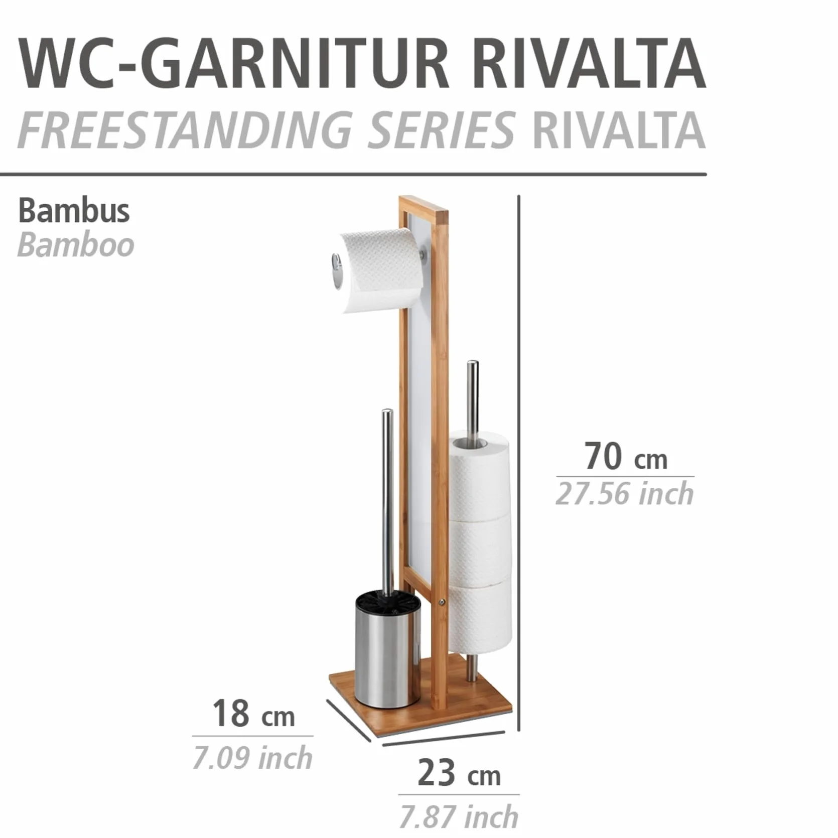 WENKO Stojący zestaw do WC Rivalta bambus, 18 x 70 x 23 cm, Naturalny/Biały/Czarny