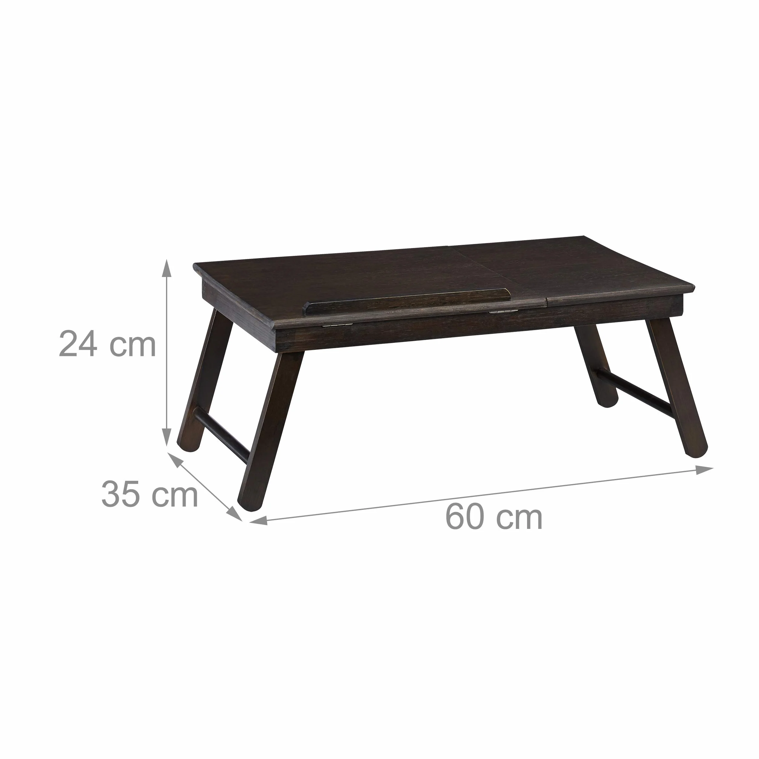 Relaxdays Bambusowy stolik pod laptopa, wys. x gł.: 25 x 60 x 35 cm, półka na laptopa z regulacją wysokości, składany, z szufladą, ciemnobrązowy