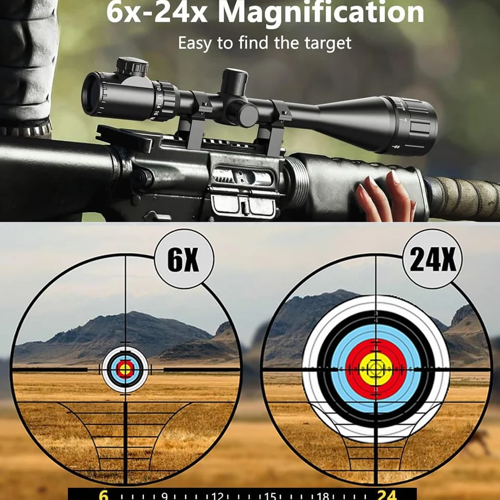 Paike Rifle Scope 6-24x50mm czerwona i zielona Podświetlana optyka z celownikiem celowniczym 1 cal