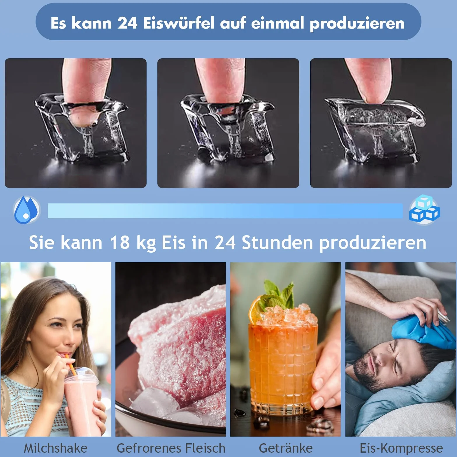 COSTWAY Kostkarka do lodu 3,2L, 24 kostki w 15 min, 18kg/24h, wyświetlacz LCD