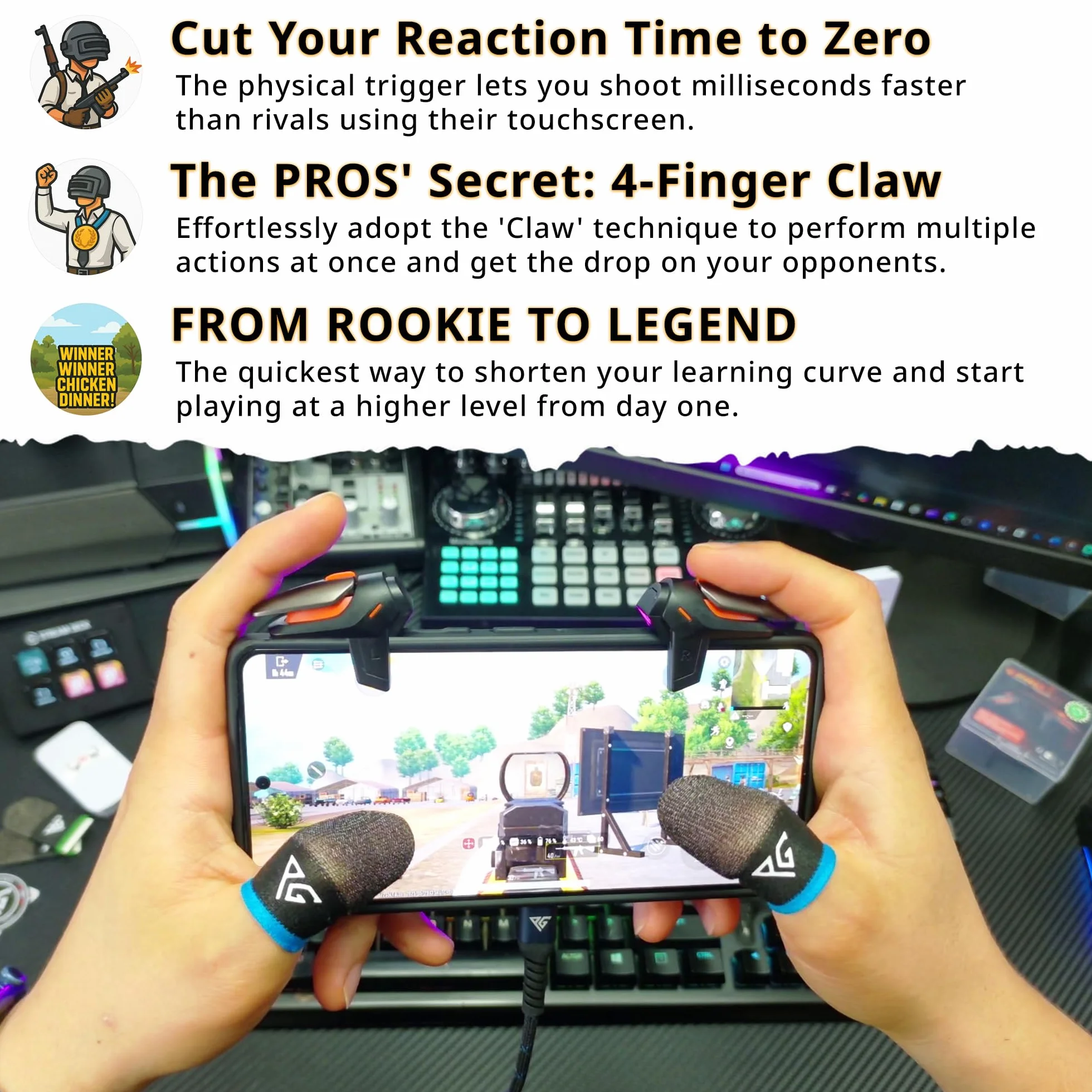 Progameplays Phone Triggers Kontroler kompatybilny z iPhone/Android, czuły spust Pubg L1 i R1 do strzelania i celowania (T1)