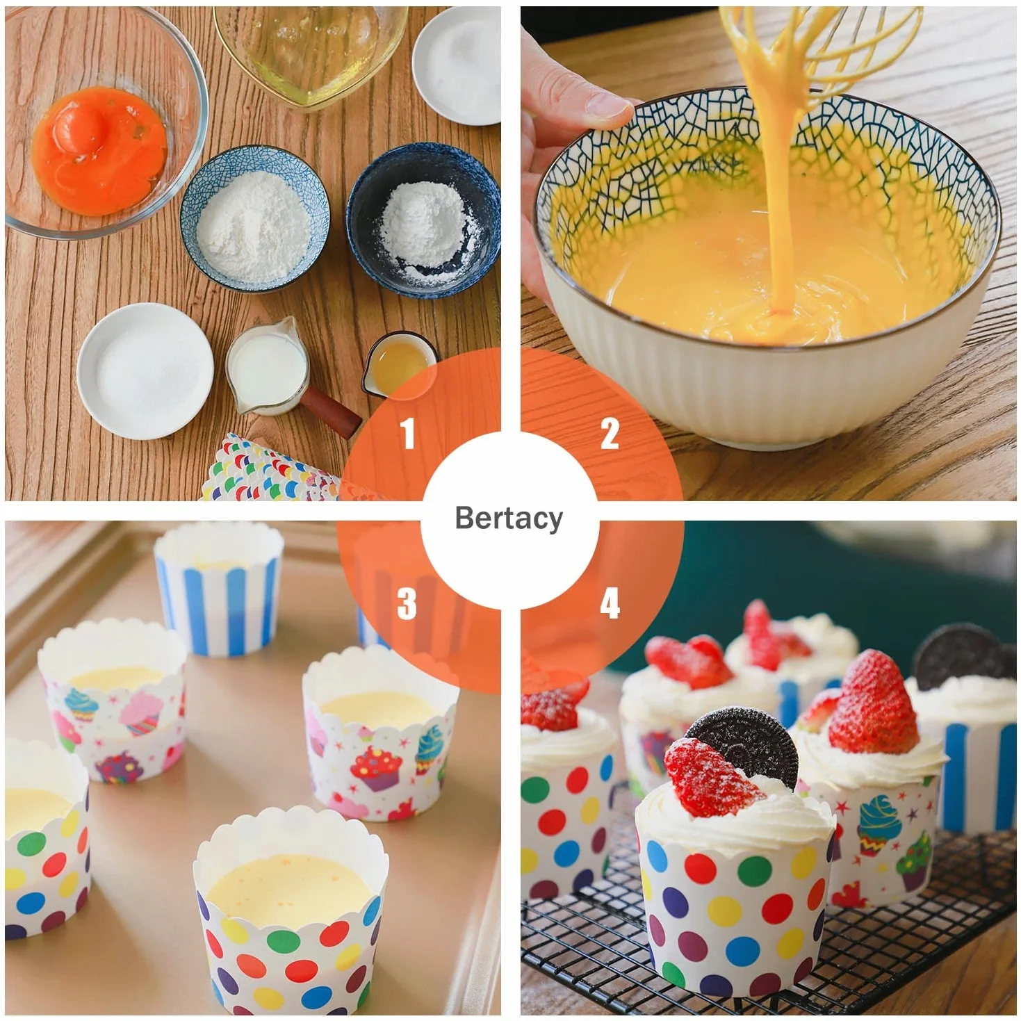 Mix und Match; koszyk na ciasto, na urodziny, wieńce, wesela i imprezy, duży Ø 6 cm, 4 kolory (100 sztuk w opakowaniu)