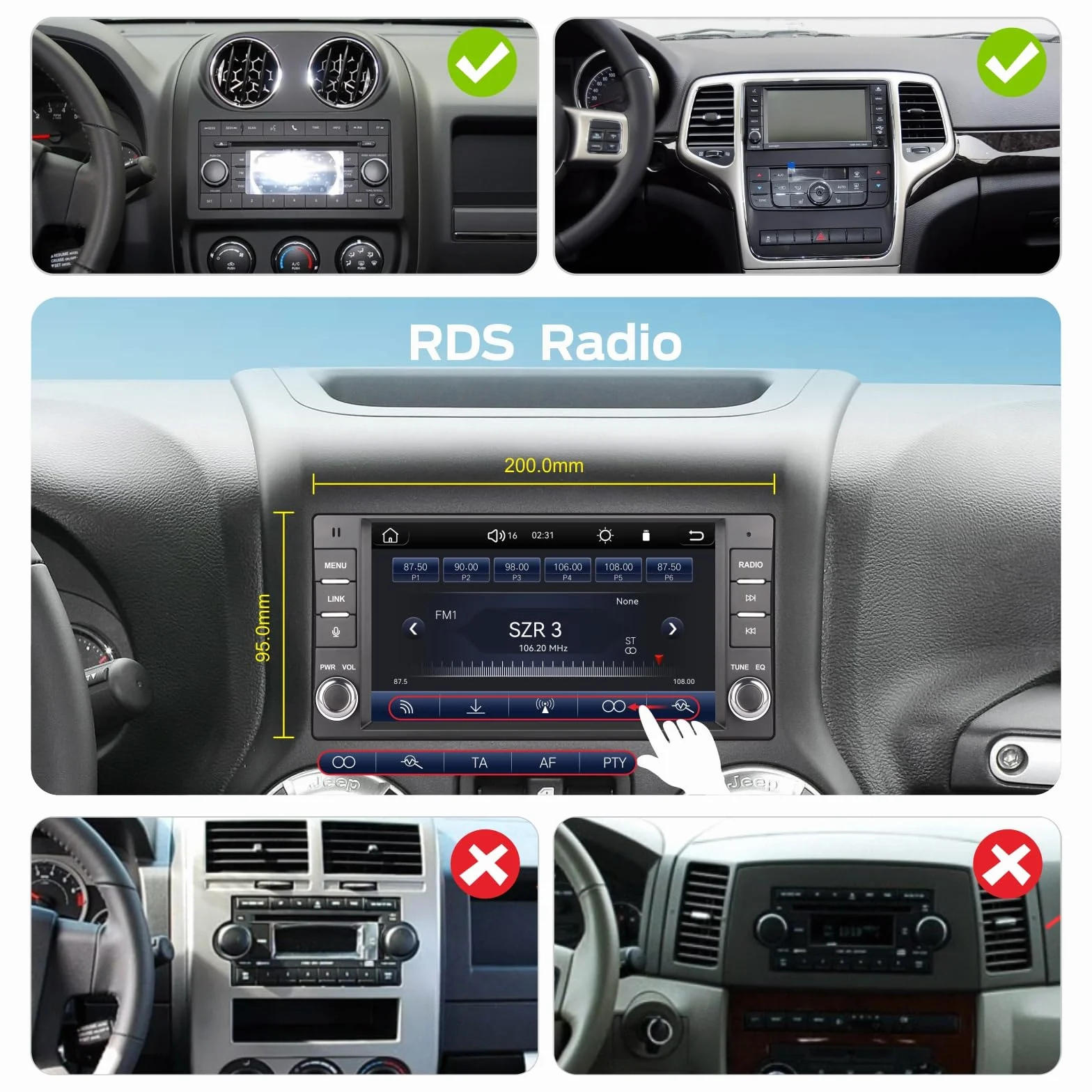Fast Boot Linux Radio samochodowe kompatybilne z Jeep Wrangler Radio 2007-2018 Chrysler Dodge Ram 1500 | Bluetooth/Wireless CarPlay/Android Auto/FM/AM/RDS/USB, 100W DSP
