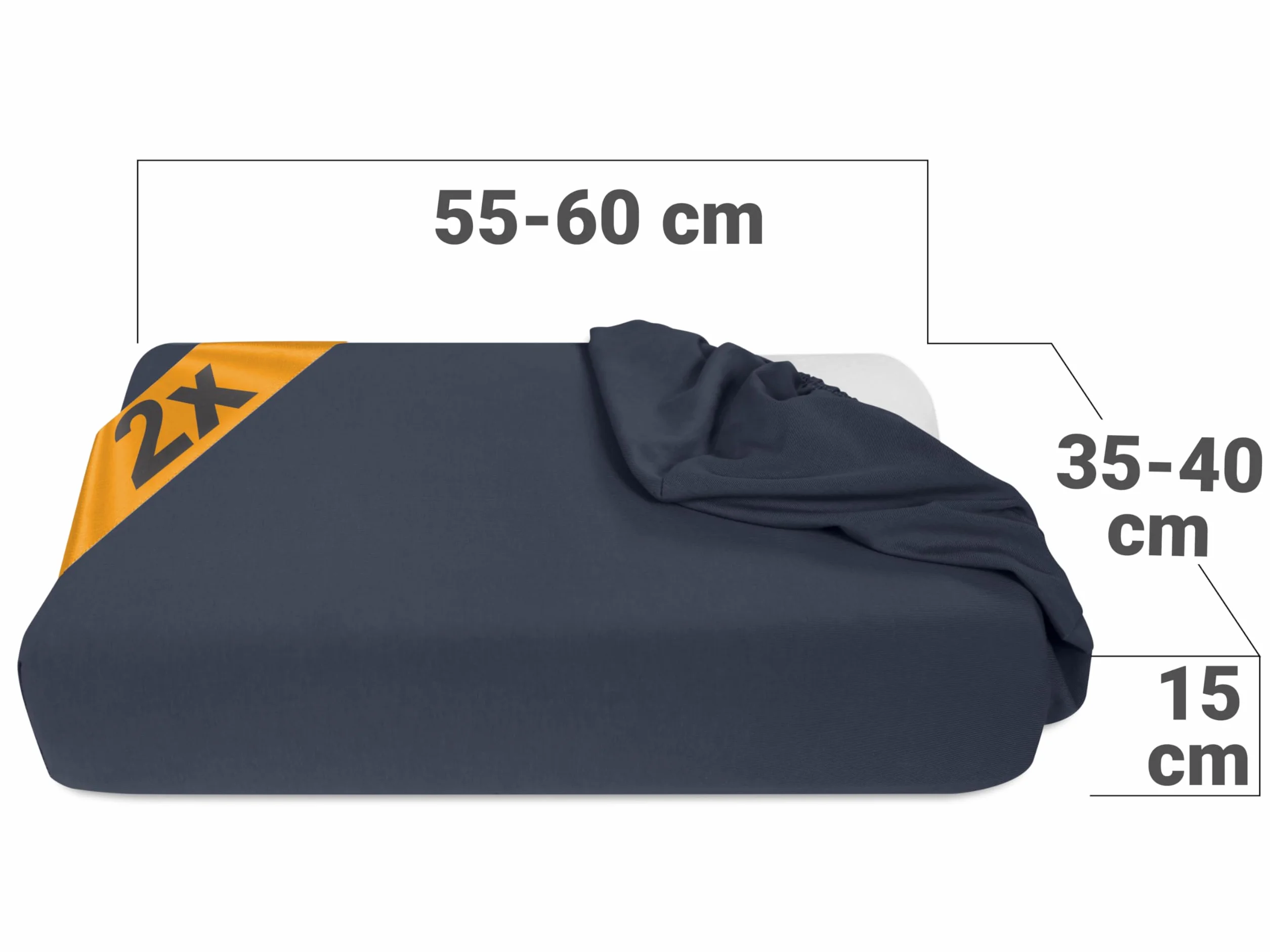 Zestaw 2 poszewek na poduszki zdrowotne z gumką 30-50 x 45-65 cm antracytowe