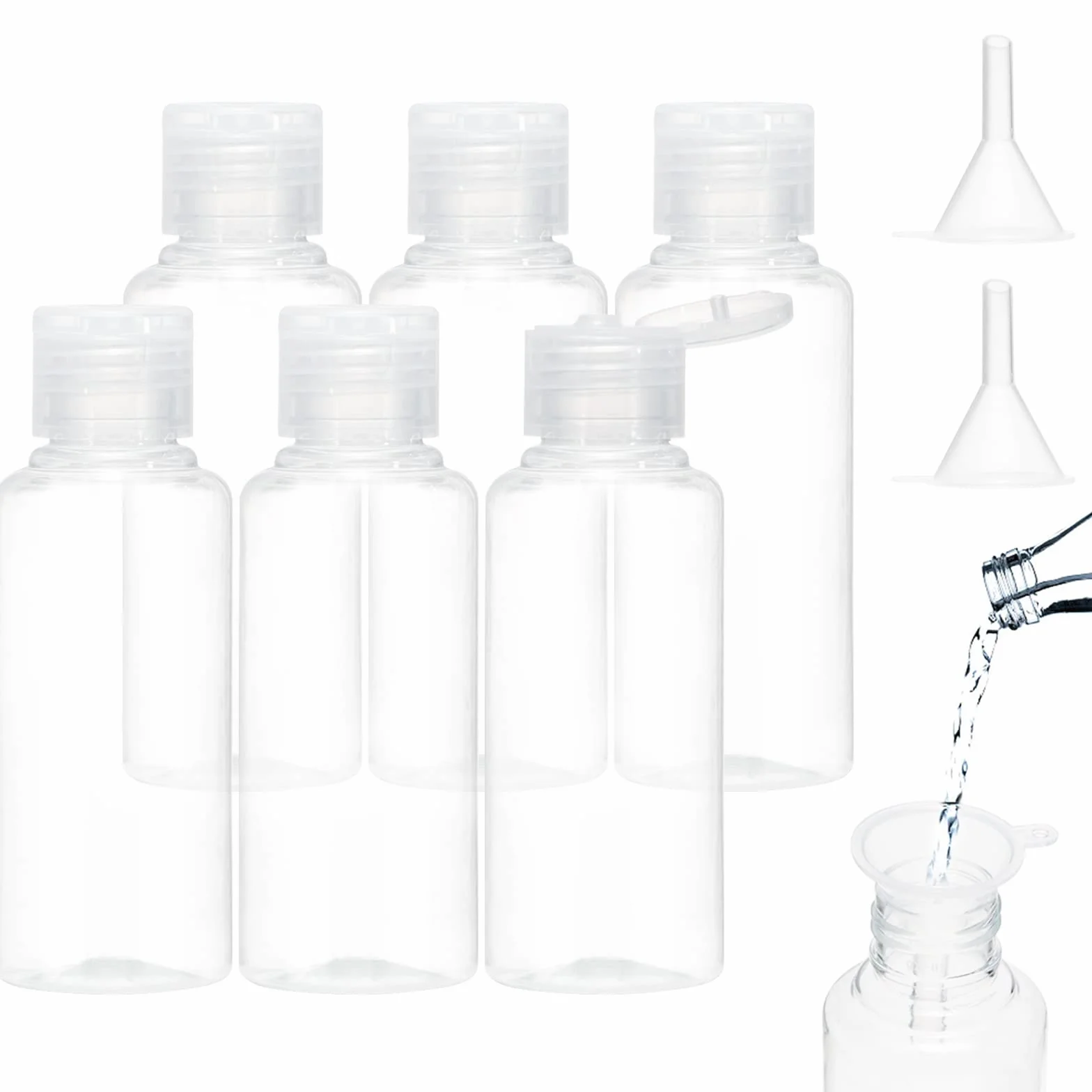 BillyBath Butelki podróżne do napełniania 100 ml 6 sztuk z lejkami przezroczyste plastikowe zestaw