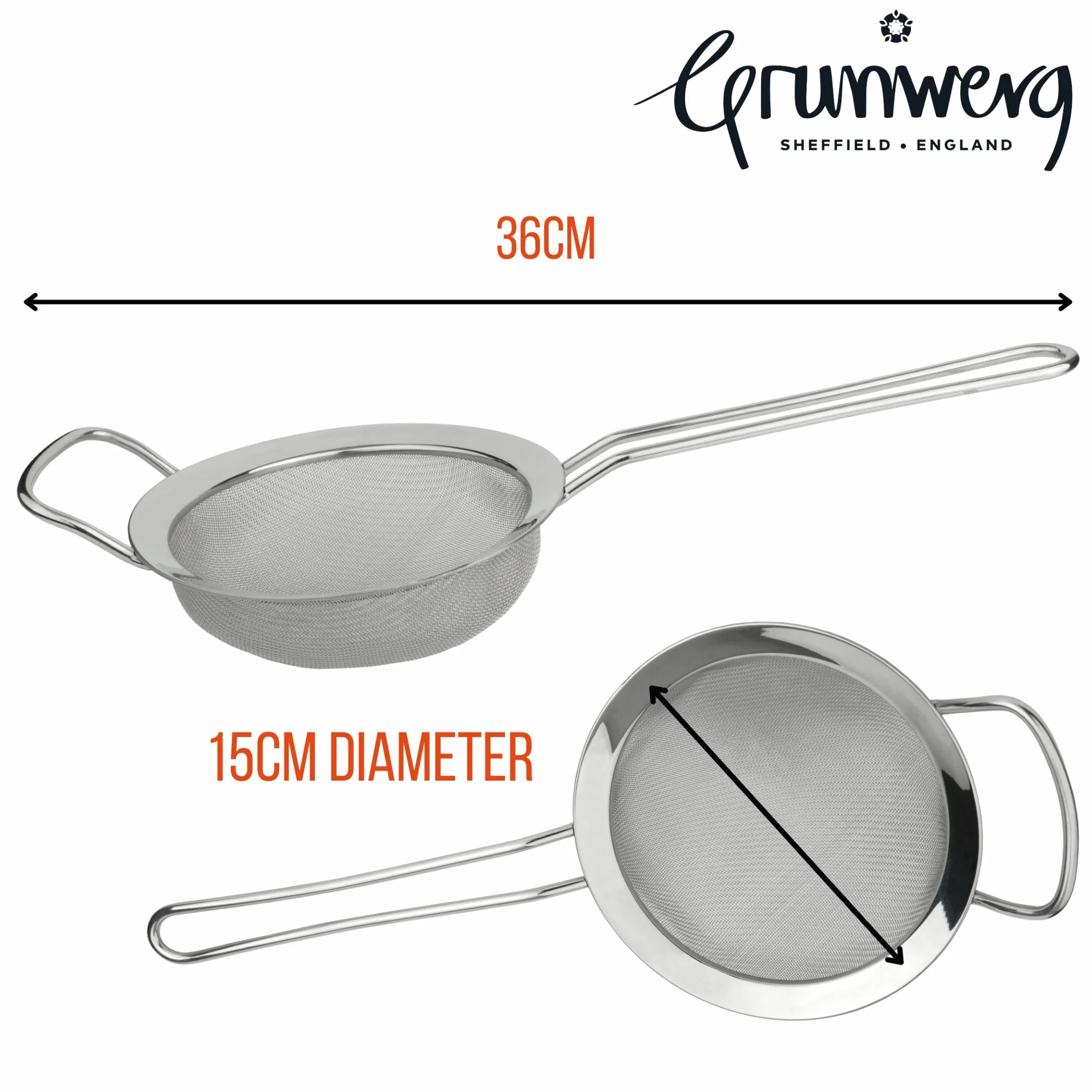 Grunwerg Drobne sitko z polerowaną krawędzią i uchwytem, srebrne, 6 cali, średnica 15 cm