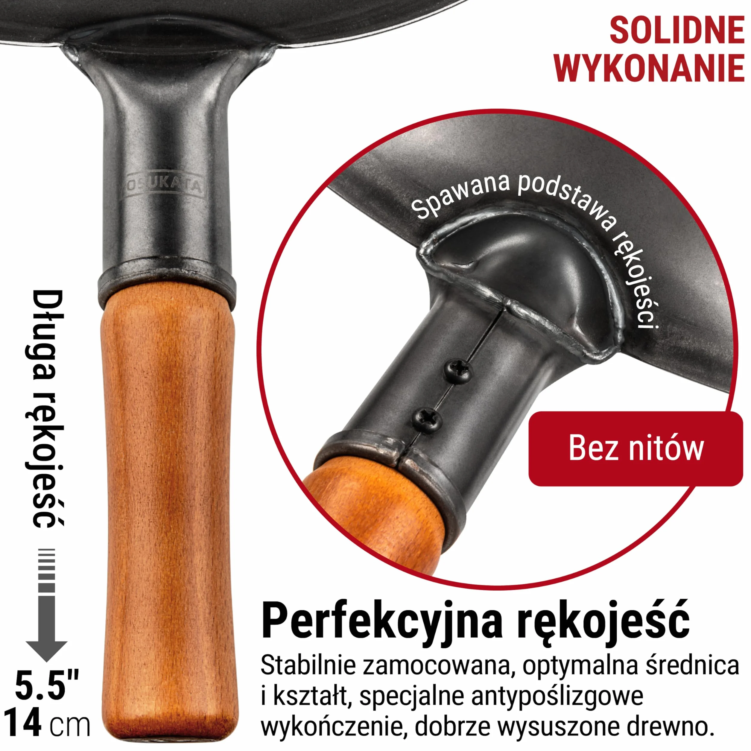 YOSUKATA Wok Stal Węglowa 34 cm - Chiński Wok z Płaskim Dnem do Stir Fry i Grillowania