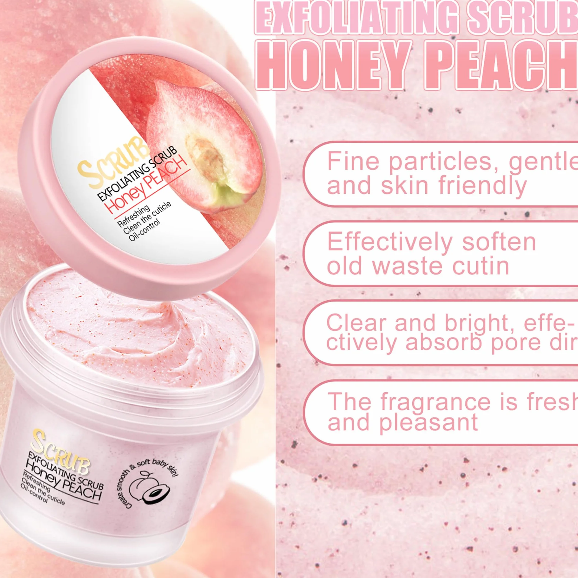 Peach Body Scrub Cream, 100 g, peeling do ciała brzoskwiniowy, gładki i ciasny, głębokie oczyszczanie, zwiększa przemianę materii i redukuje tłuszcz, naturalny peeling do ciała dla wszystkich rodzajów