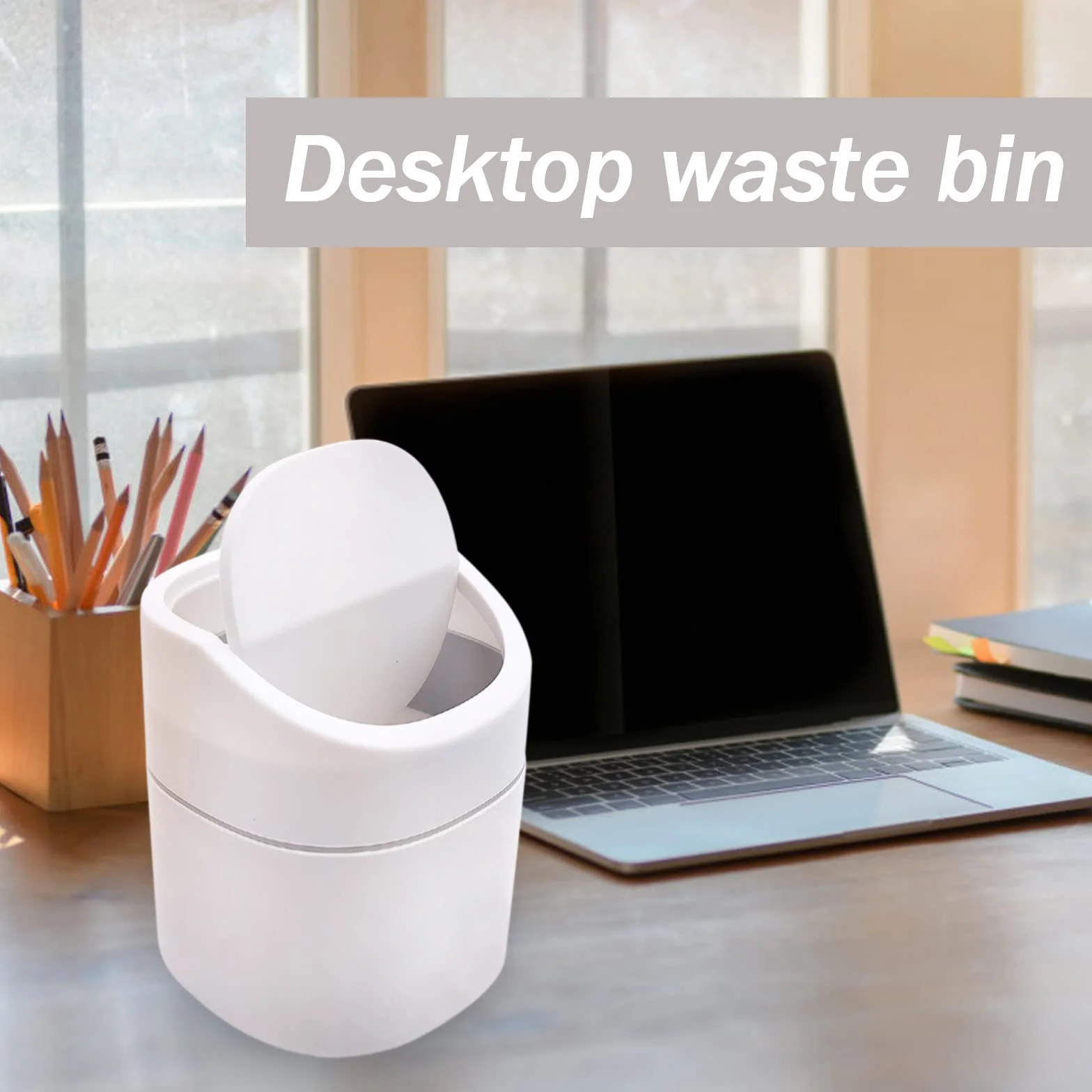 Mini kosz na śmieci 2 l, mały kosz na papier z pokrywą, kompaktowy, do biura, makijażu, łazienki, sypialni, biały (tworzywo sztuczne PP, antyzapachowy, elegancki wygląd)