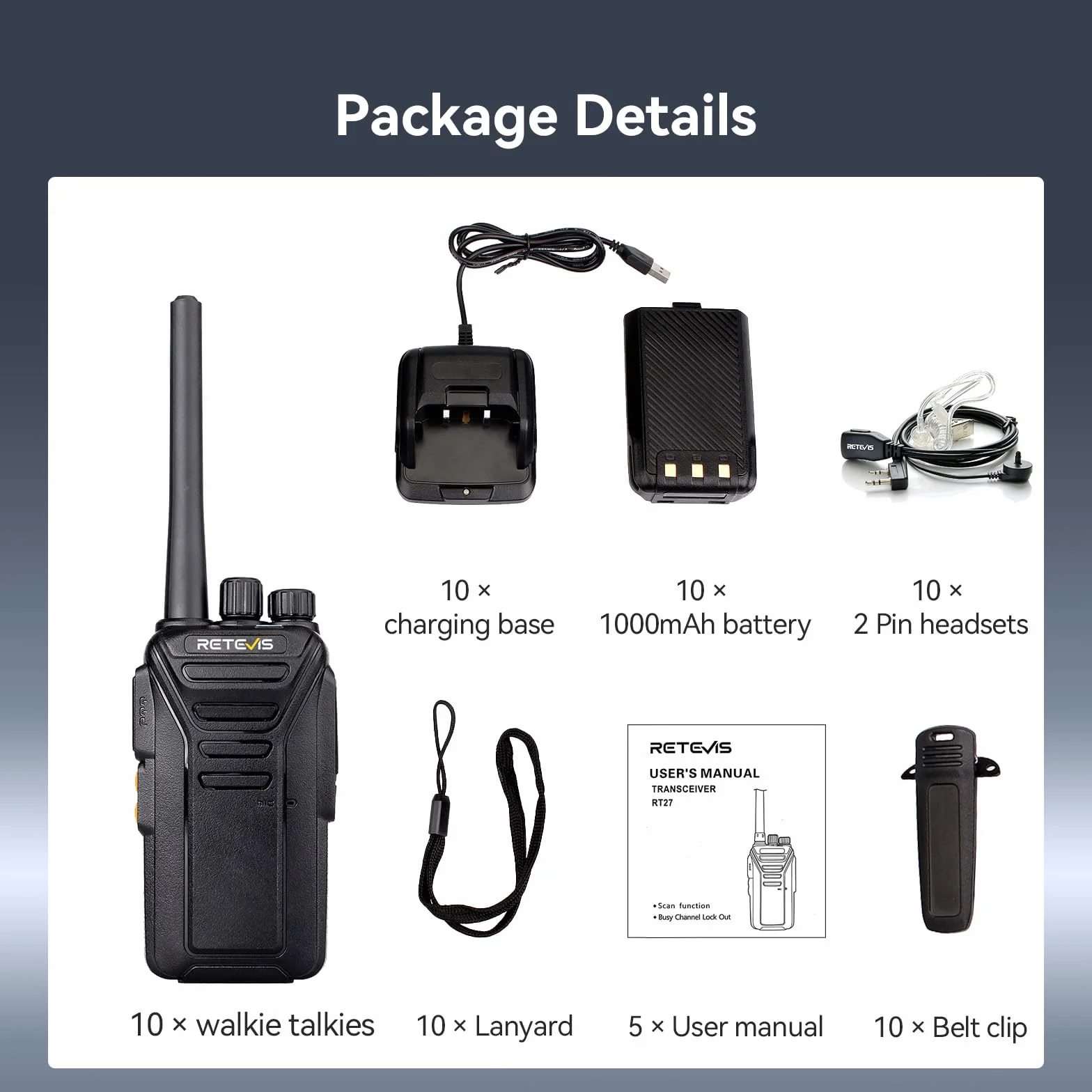 Retevis RT27 Walkie Talkie PMR446 5 para