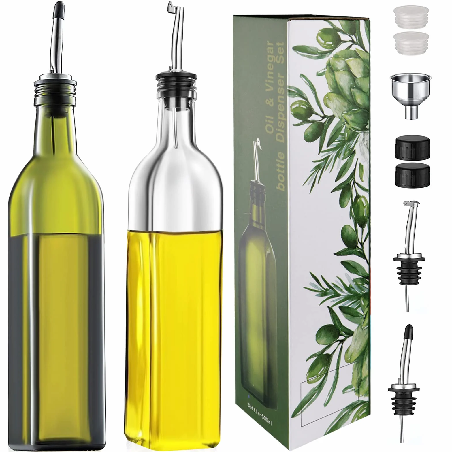 Dozownik oliwy z oliwek szklany nalewak oleju mżawka butelka pojemnik na ocet butelki Cruet butelki zestaw dozujący do gotowania 500 ml 2 szt