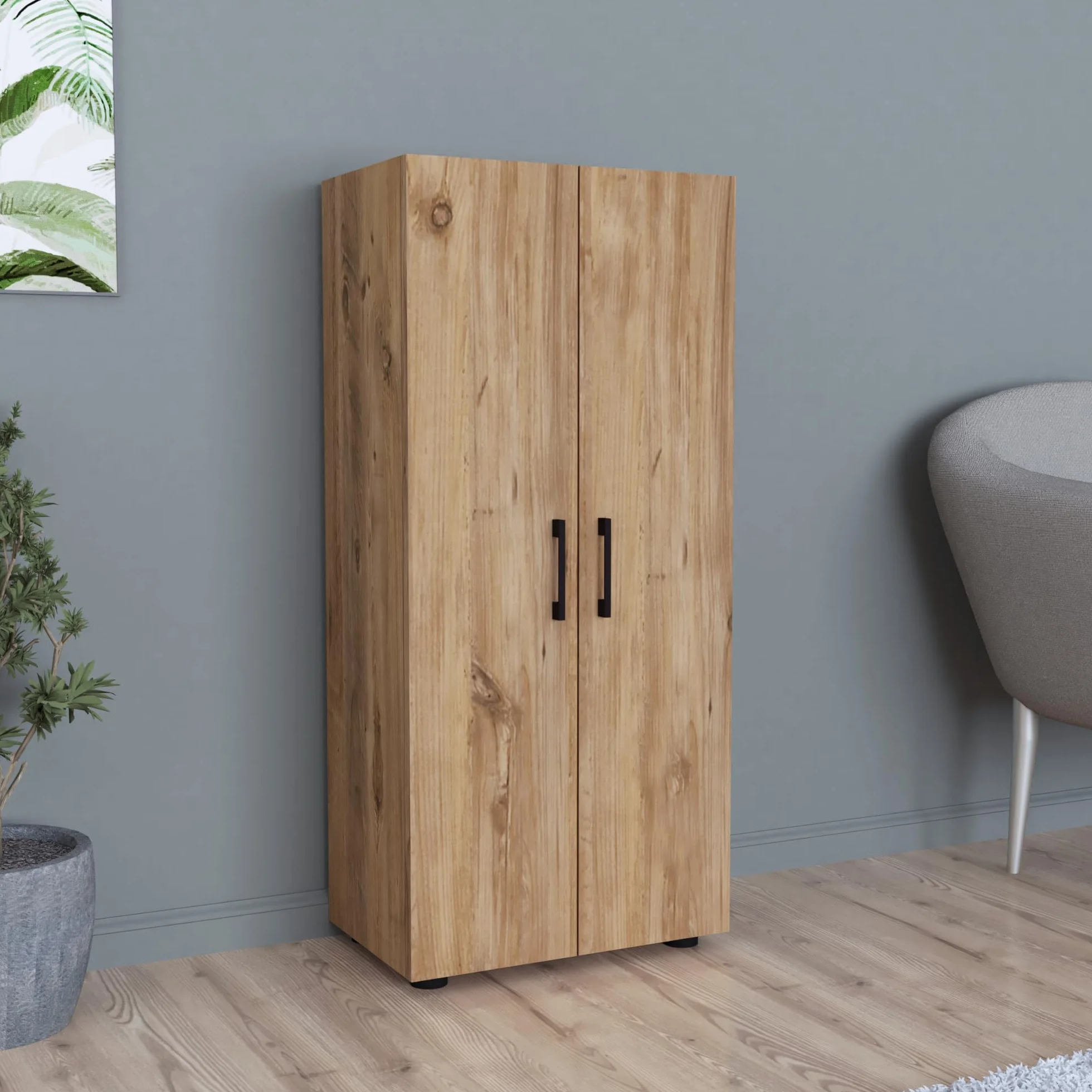 [en.casa] Åsnes szafka pomocnicza, komoda do salonu z 2 drzwiami i 3 półkami, szafka na dokumenty, szafka biurowa, szafka wielofunkcyjna, 108 x 49 x 32 cm, dąb