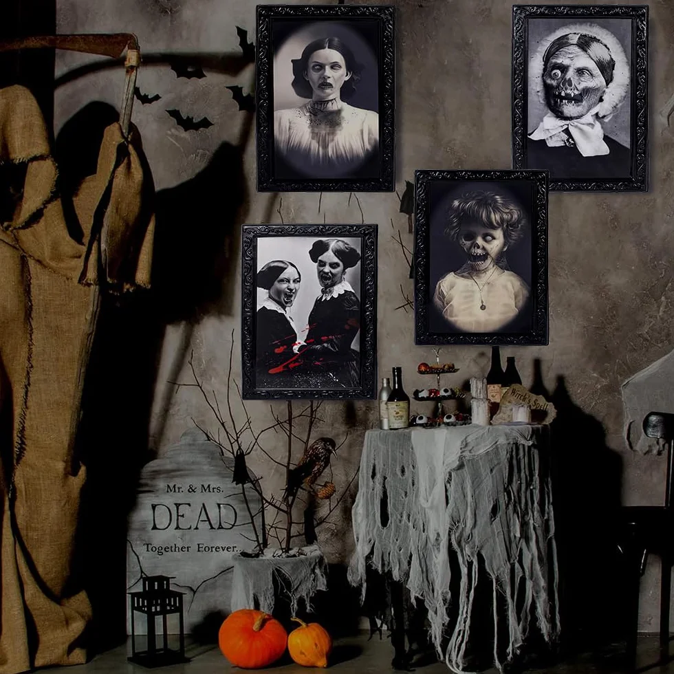 MEISHANG 4 sztuki obrazy na Halloween ramki na zdjęcia 3D dekoracja ścienna