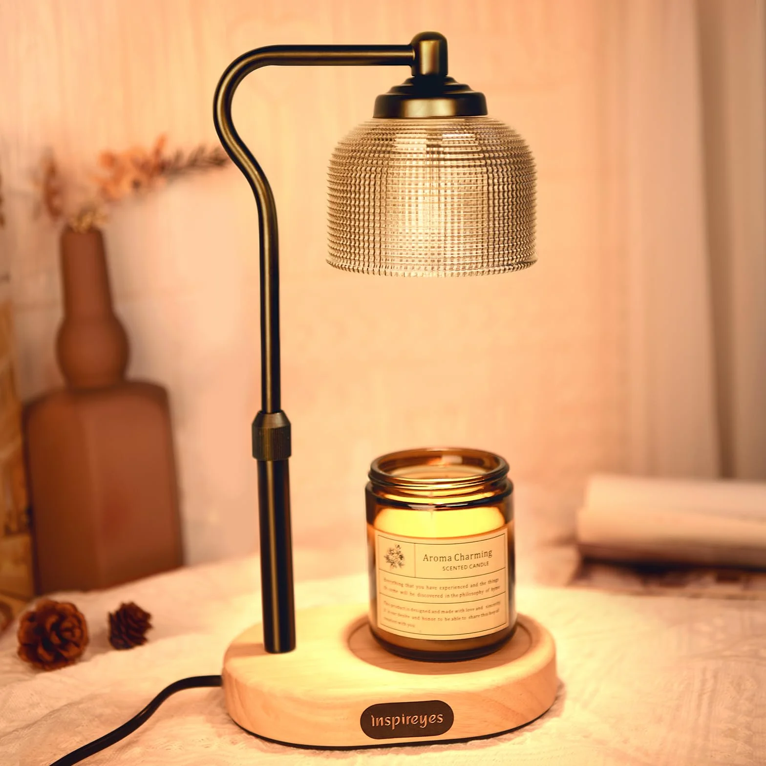 Inspireyes Świeca podgrzewana lampa, elektryczny grzejnik do świec z timerem, ściemniacz