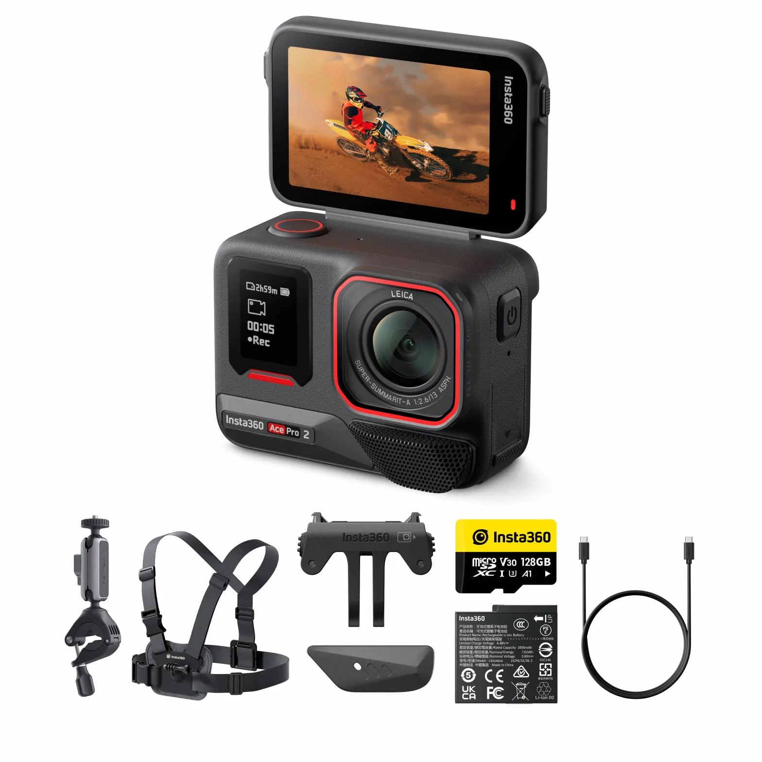 Insta360 Ace Pro zestaw 2 rowerów – wodoodporna kamera sportowa 8K współpracuje z Leica, czujnikiem 1/3.3 cm, podwójnym chipem AI, wiodącym słabym oświetleniem, doskonałym dźwiękiem, ekranem z klapką
