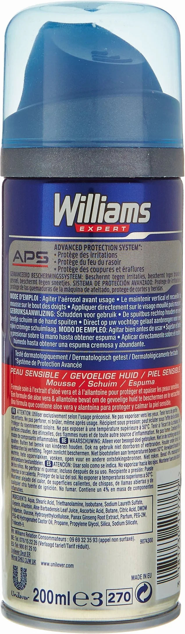 Williams Protect Pianka do golenia skóry wrażliwej, hipoalergiczna, kojąca, 200ml - Zestaw 3 szt