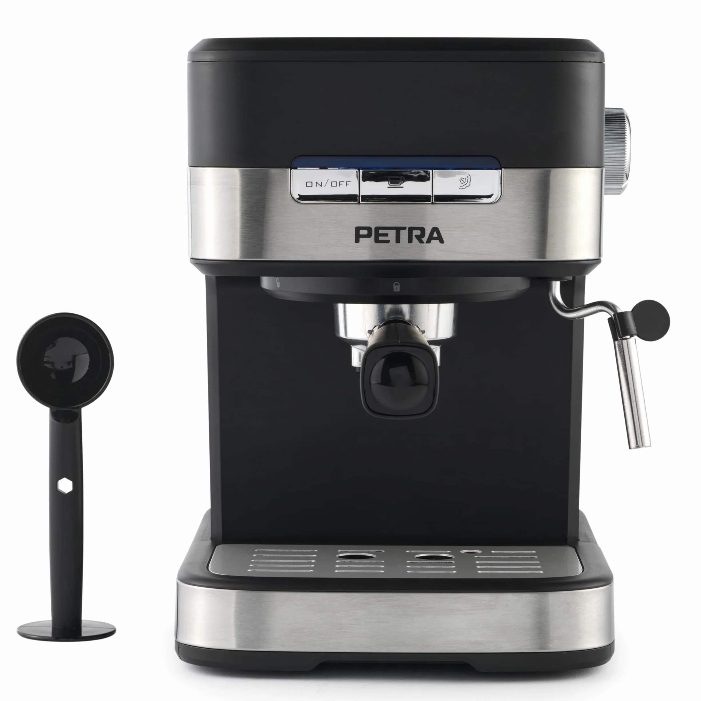 Petra PT4623VDEEU7 Ekspres do kawy Espresso Pro, pojedyncze i podwójne espresso, cappuccino i latte, wloska pompa cisnieniowe 15 bar ze spieniaczem do mleka, kawa mielona, zbiornik wody 1,5 l, 850 W
