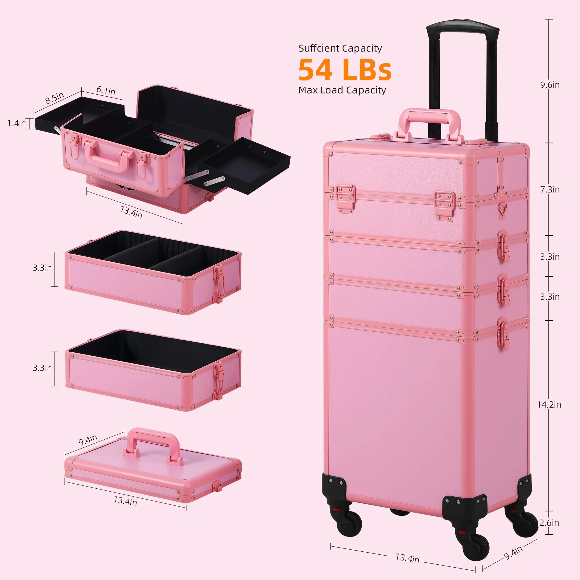 Somduy Etui na przybory do makijażu, etui na przybory do makijażu, kosmetyczka na kółkach, prezent świąteczny, duży organizer na przybory do makijażu, profesjonalna kosmetyczka do salonu