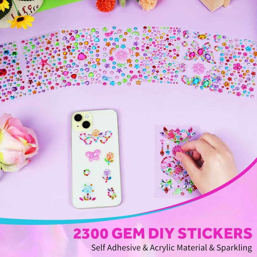 Vicloon 2300+ brokatowe naklejki na twarz do dekoracji twarzy 10 sztuk diamentowych brokatowych naklejek samoprzylepnych na twarz do dekoracji paznokci dla dzieci DIY DIY karty