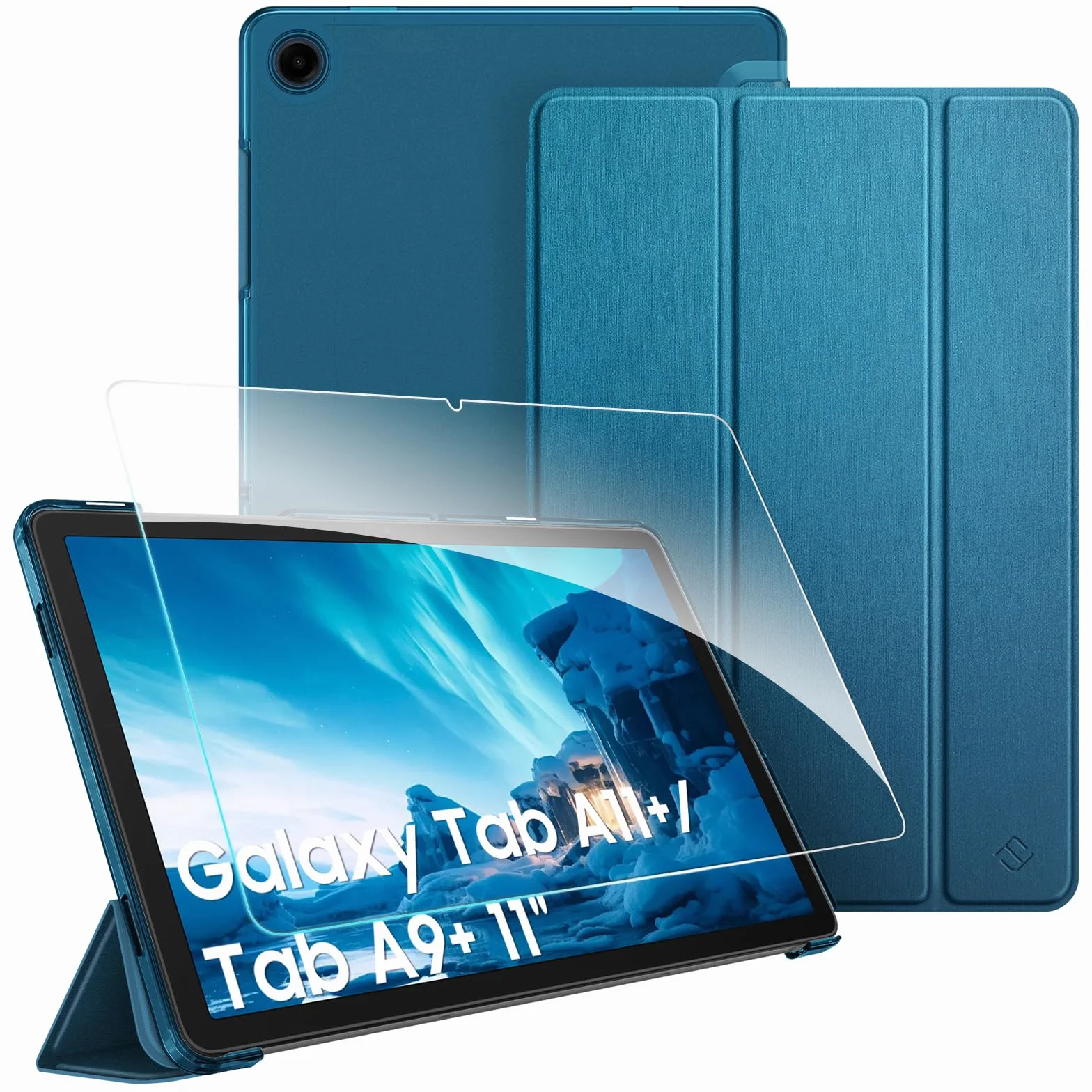 Fintie Etui do tabletu Samsung Galaxy Tab A11+ Plus 11" 2025 / Tab A9+ Plus 11 cali 2023 z folią ochronną, ultracienkie etui ochronne z przezroczystą tylną okładką, pawiowy błękit