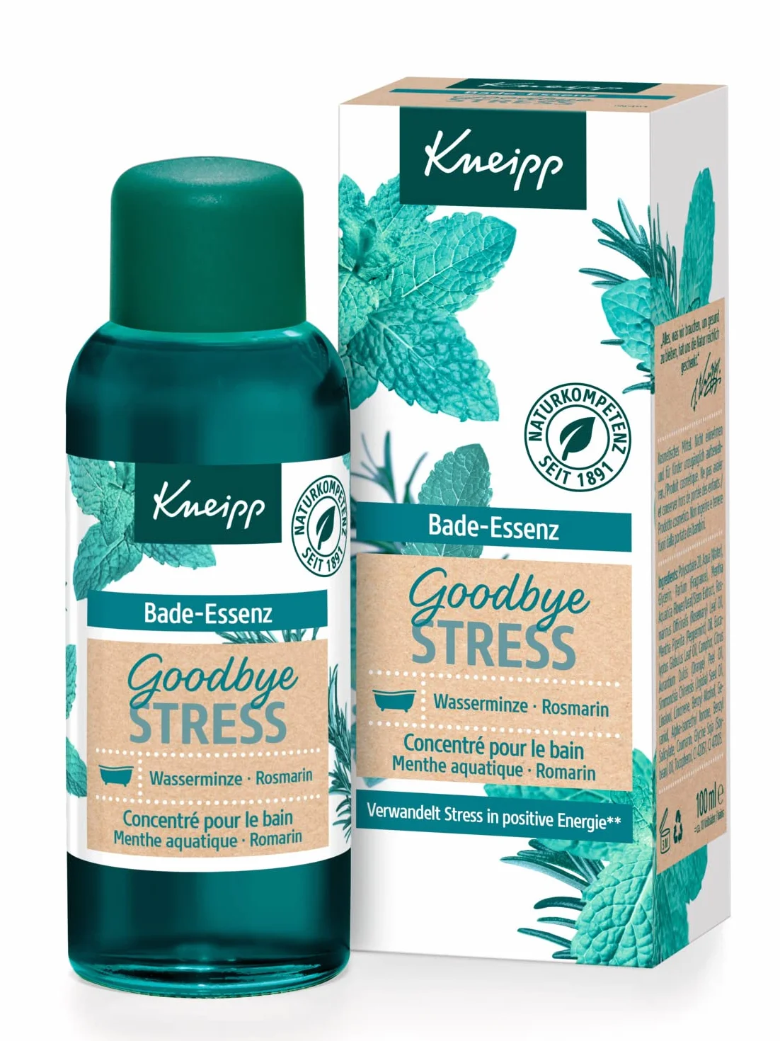 Kneipp Goodbye Stress Olejek do kąpieli z olejkami eterycznymi z rozmarynu i mięty wodnej dla mniejszego stresu i pozytywnej energii Odświeżający zapach 100 ml
