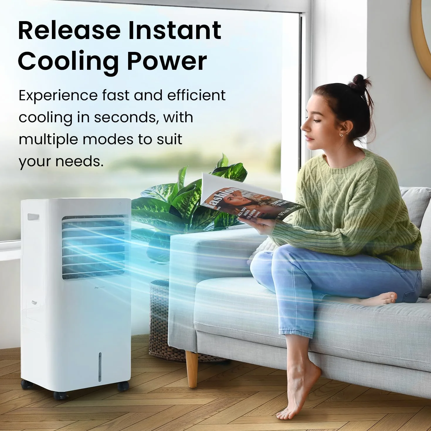 Pro Breeze Przenośny Klimatyzer 4w1 – Klimator Ewaporacyjny z Nawilżaczem, Oscylacją, Zdalnym Sterowaniem, 3 Prędkości, Timer 7h, Tryb Nocny, Zbiornik 10L, Biały