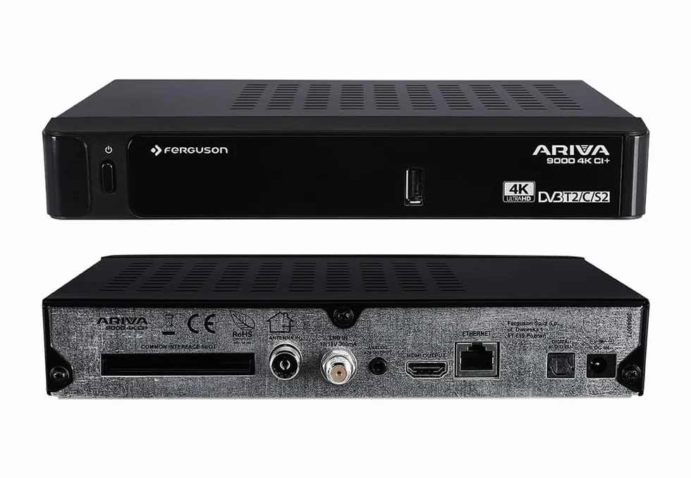 Ariva 9000 4K CI+ - Tuner dekoder TV satelitarny, naziemna, kablowa | HbbTV, UHD, HEVC H265, DVB-S2, DVB-C, DVB-T, DVB-T2