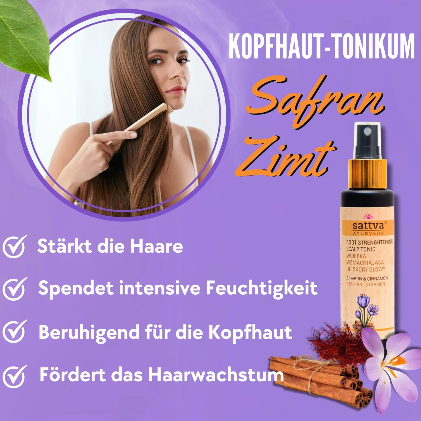 Sattva Ayurveda - Wcierka wzmacniająca do skóry głowy - Tonik do włosów Szafran i Cynamon - 100 ml